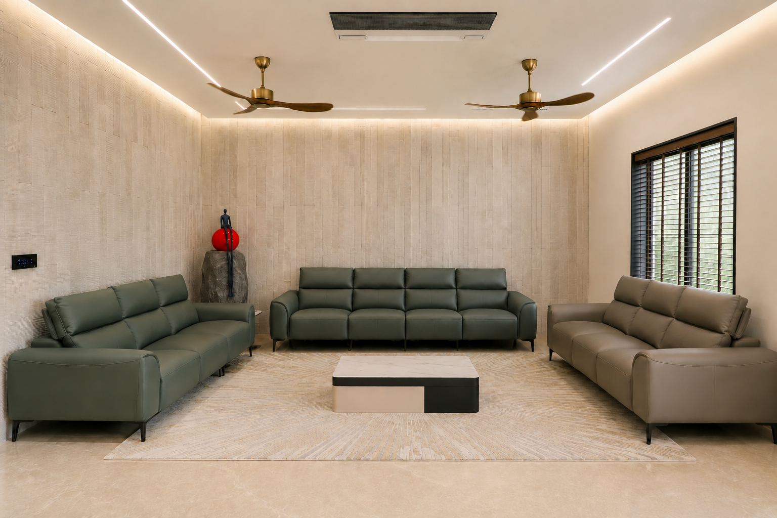 Modern 3-Piece Leather Living Room Sofa Set