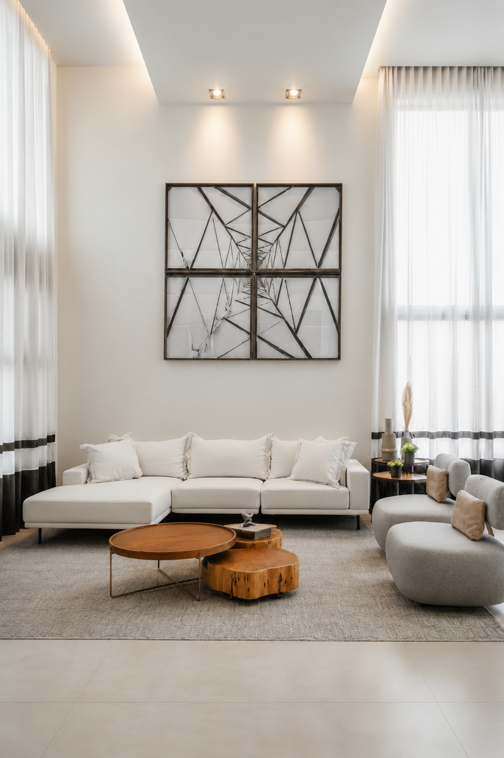 Modern 4-Piece Living Room Set with Sectional Sofa, Round Coffee Table & 2 Accent Chairs