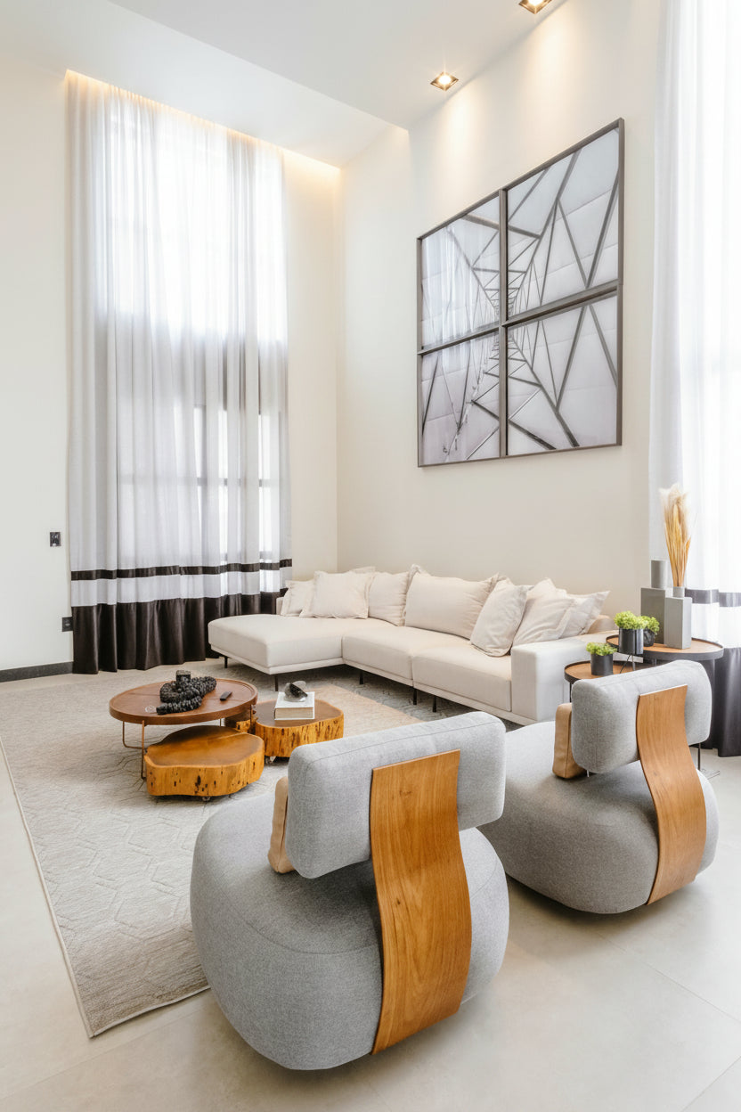 Modern 4-Piece Living Room Set with Sectional Sofa, Round Coffee Table & 2 Accent Chairs