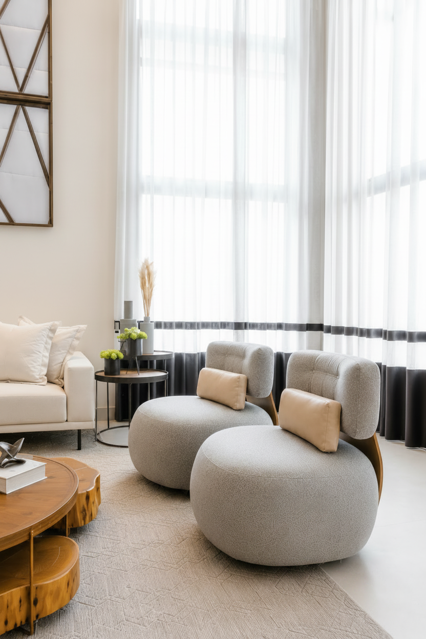 Modern 4-Piece Living Room Set with Sectional Sofa, Round Coffee Table & 2 Accent Chairs