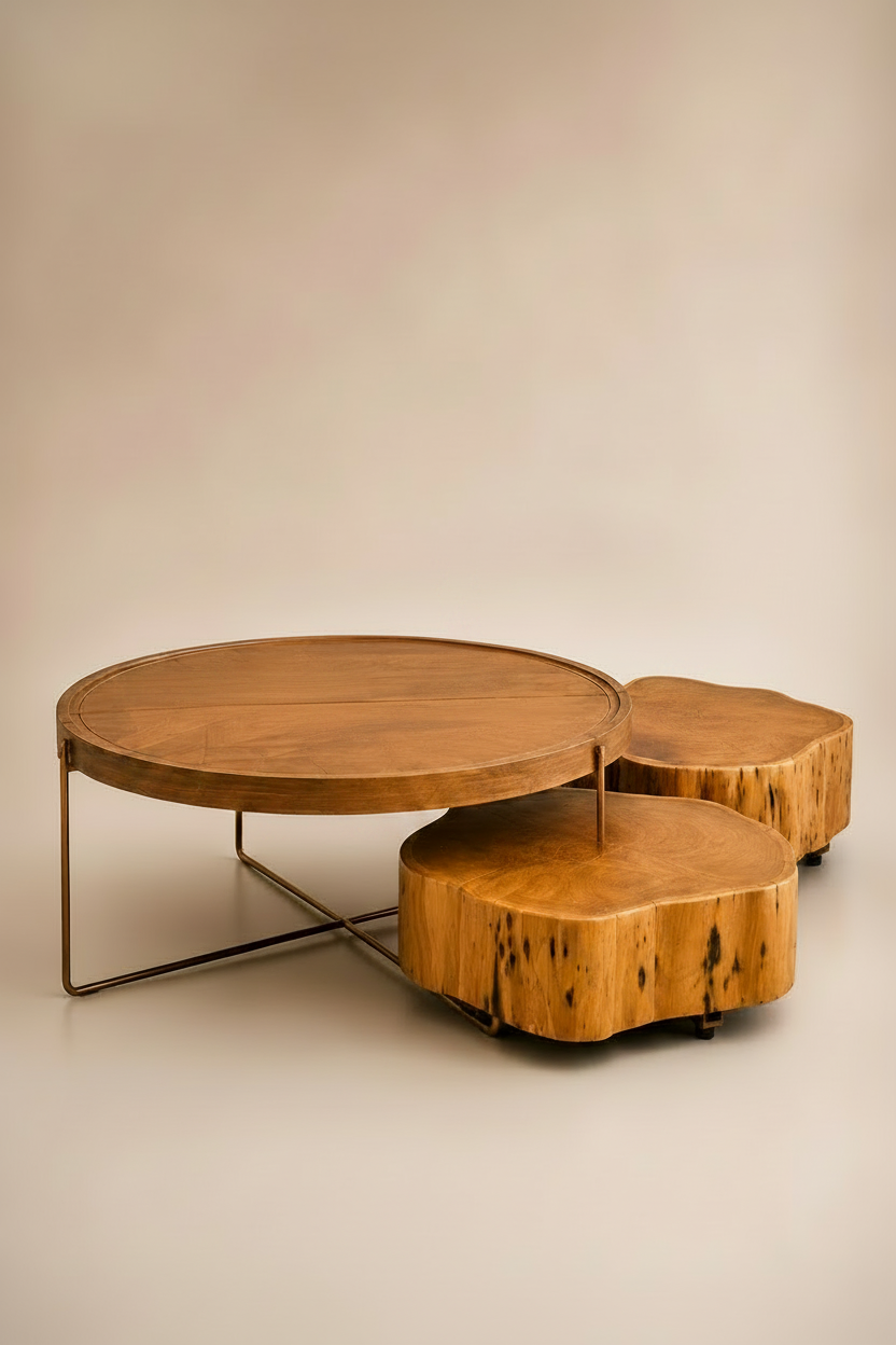 Modern 4-Piece Living Room Set with Sectional Sofa, Round Coffee Table & 2 Accent Chairs