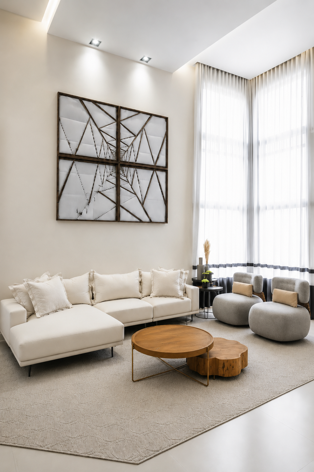 Modern 4-Piece Living Room Set with Sectional Sofa, Round Coffee Table & 2 Accent Chairs