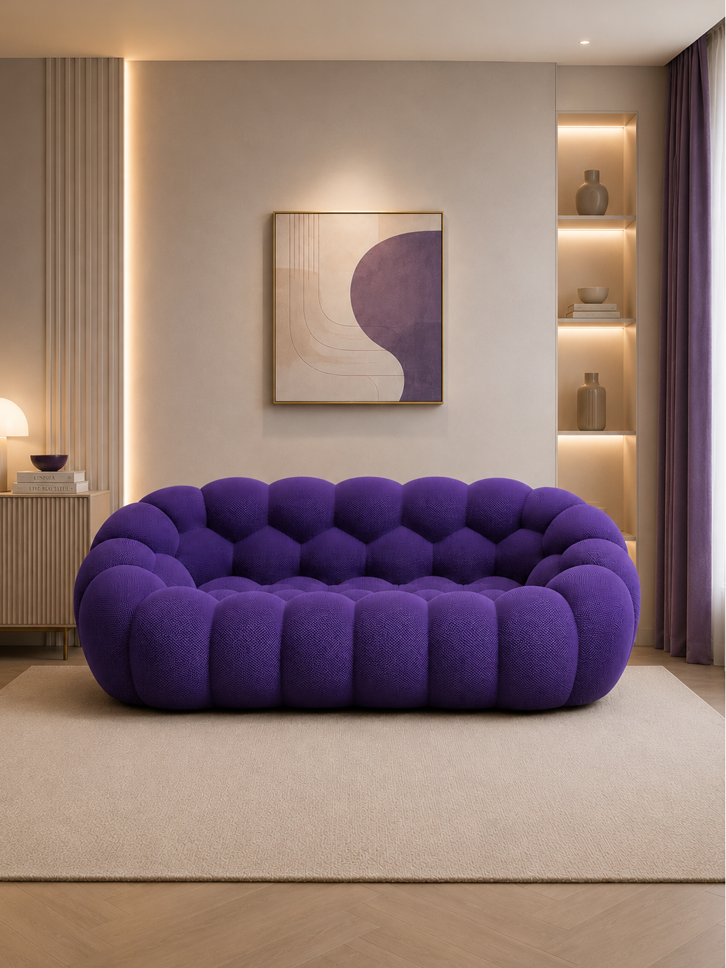 Modern Bubble Tufted Purple Sofa