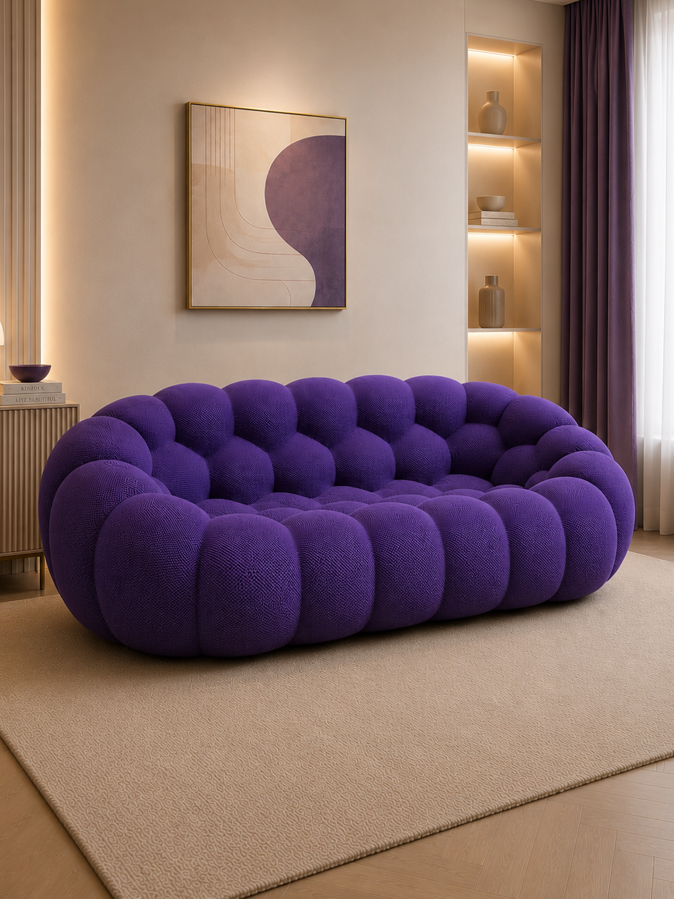Modern Bubble Tufted Purple Sofa