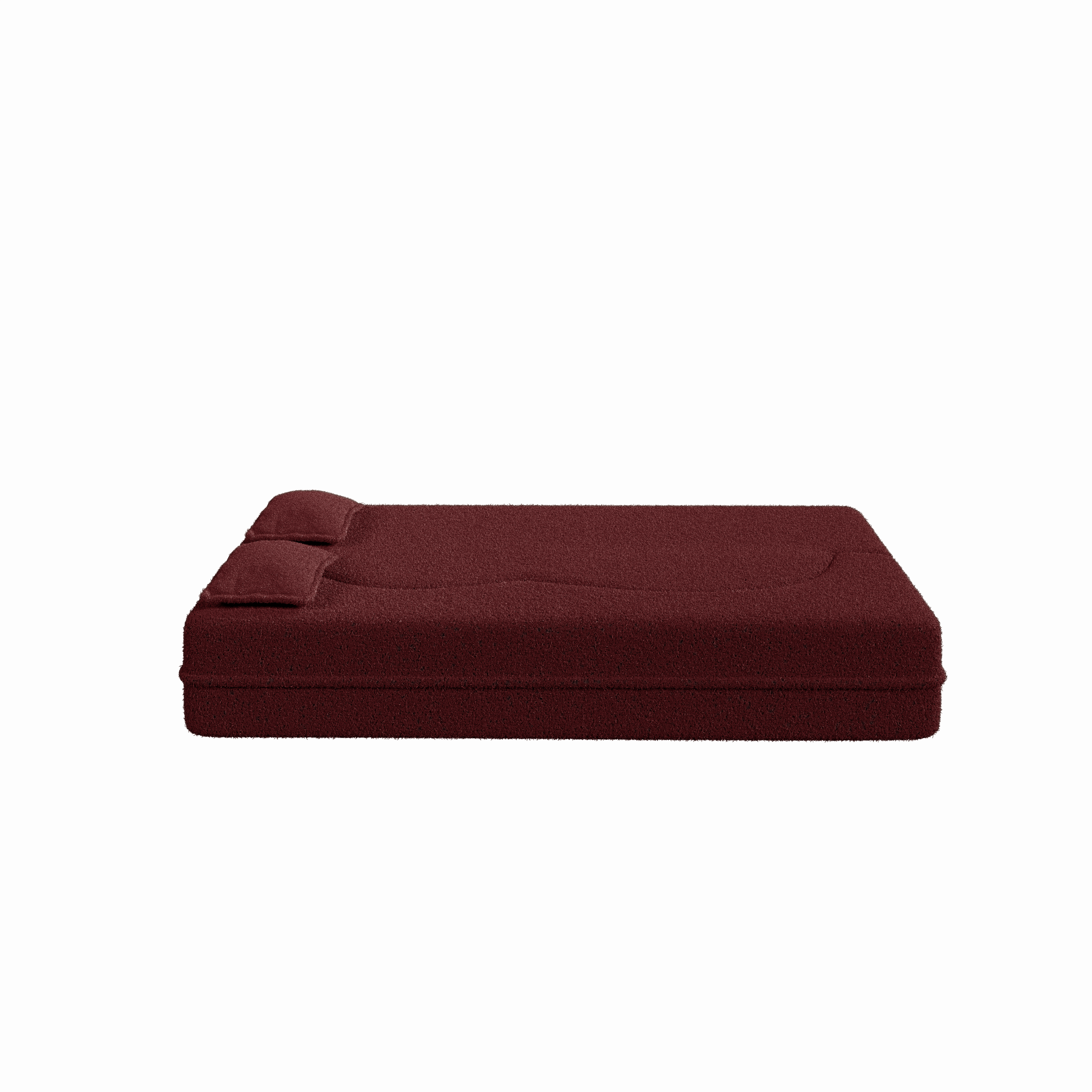 Modern Convertible Teddy Fabric Floor Sofa Bed with 2 Pillows – Burgundy