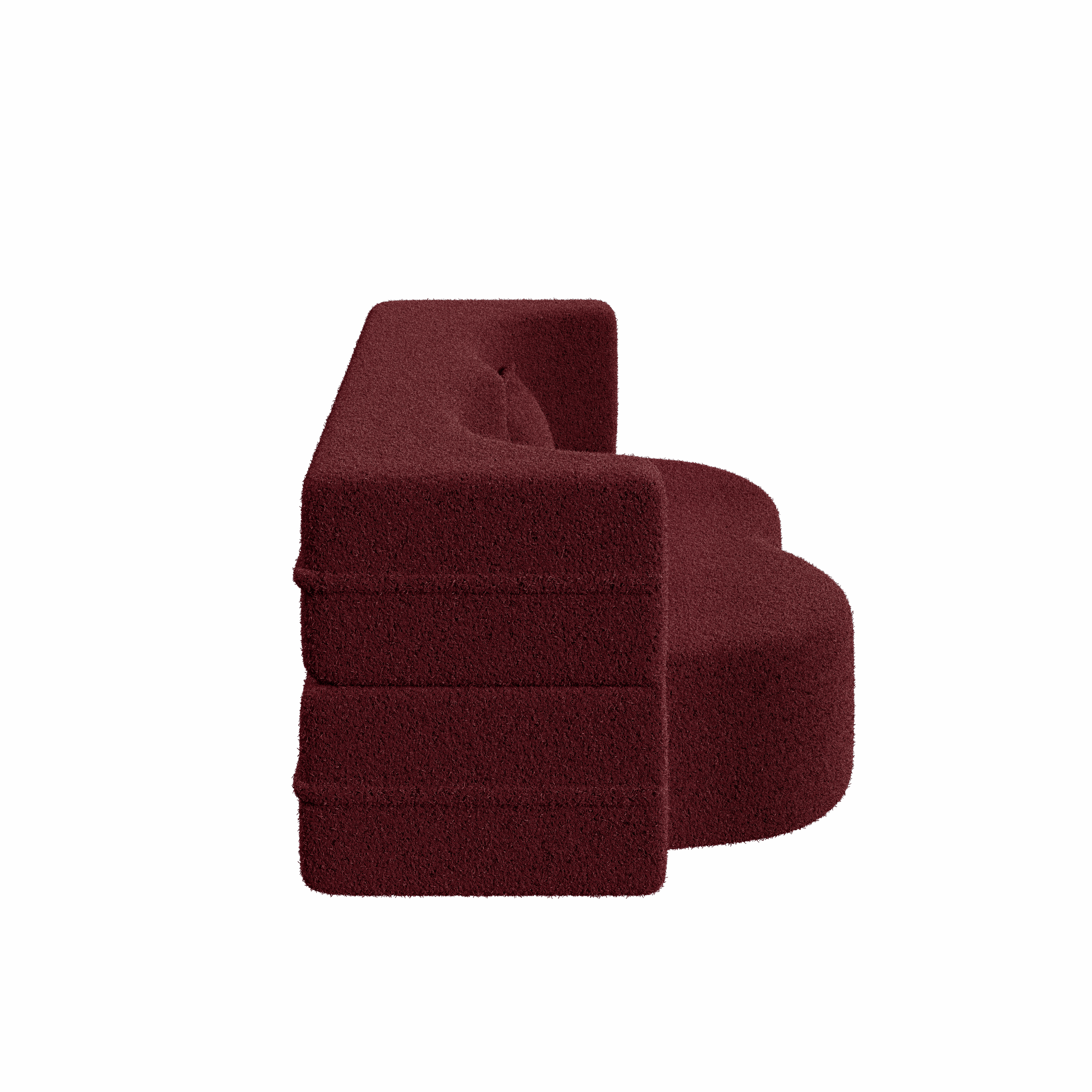 Modern Convertible Teddy Fabric Floor Sofa Bed with 2 Pillows – Burgundy