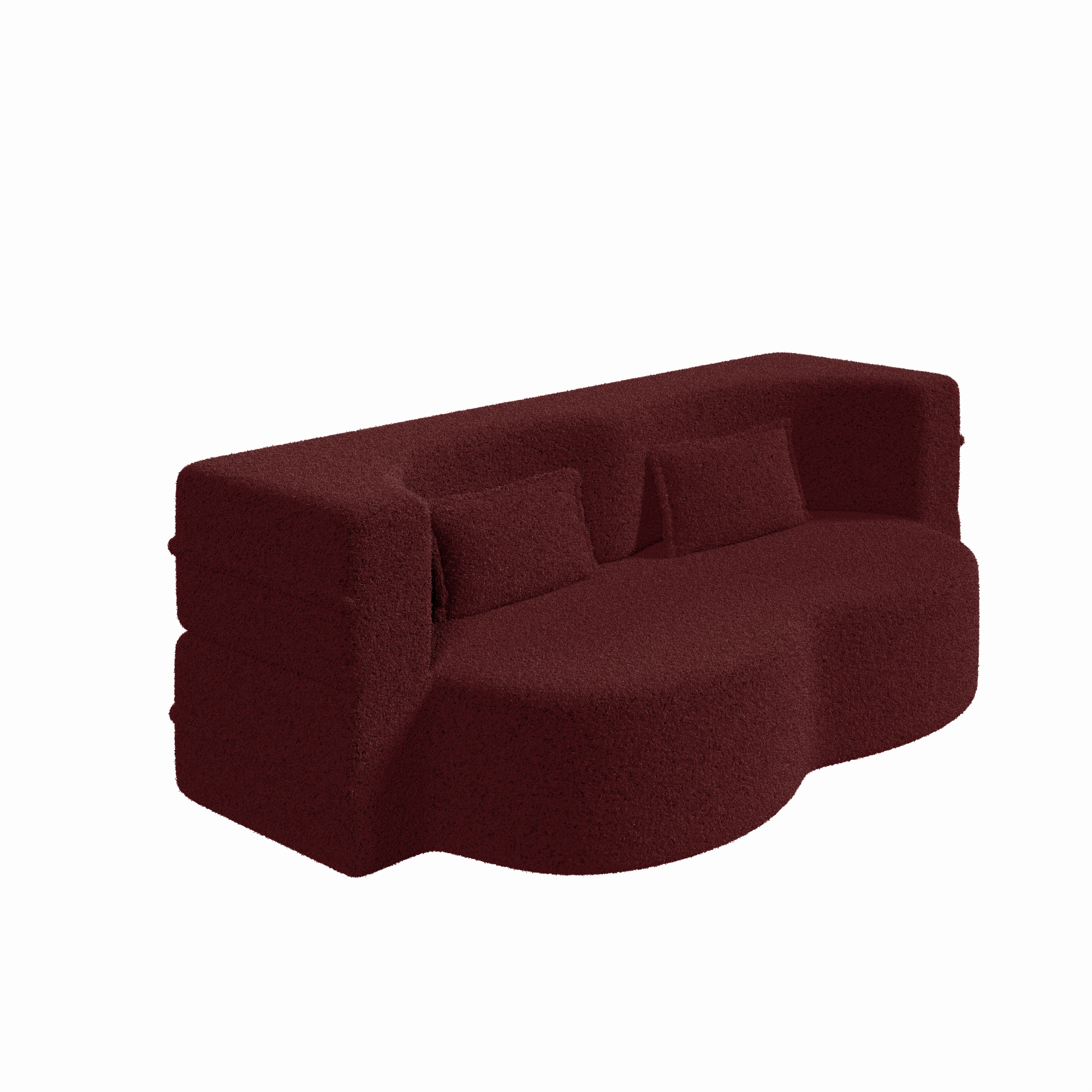 Modern Convertible Teddy Fabric Floor Sofa Bed with 2 Pillows – Burgundy