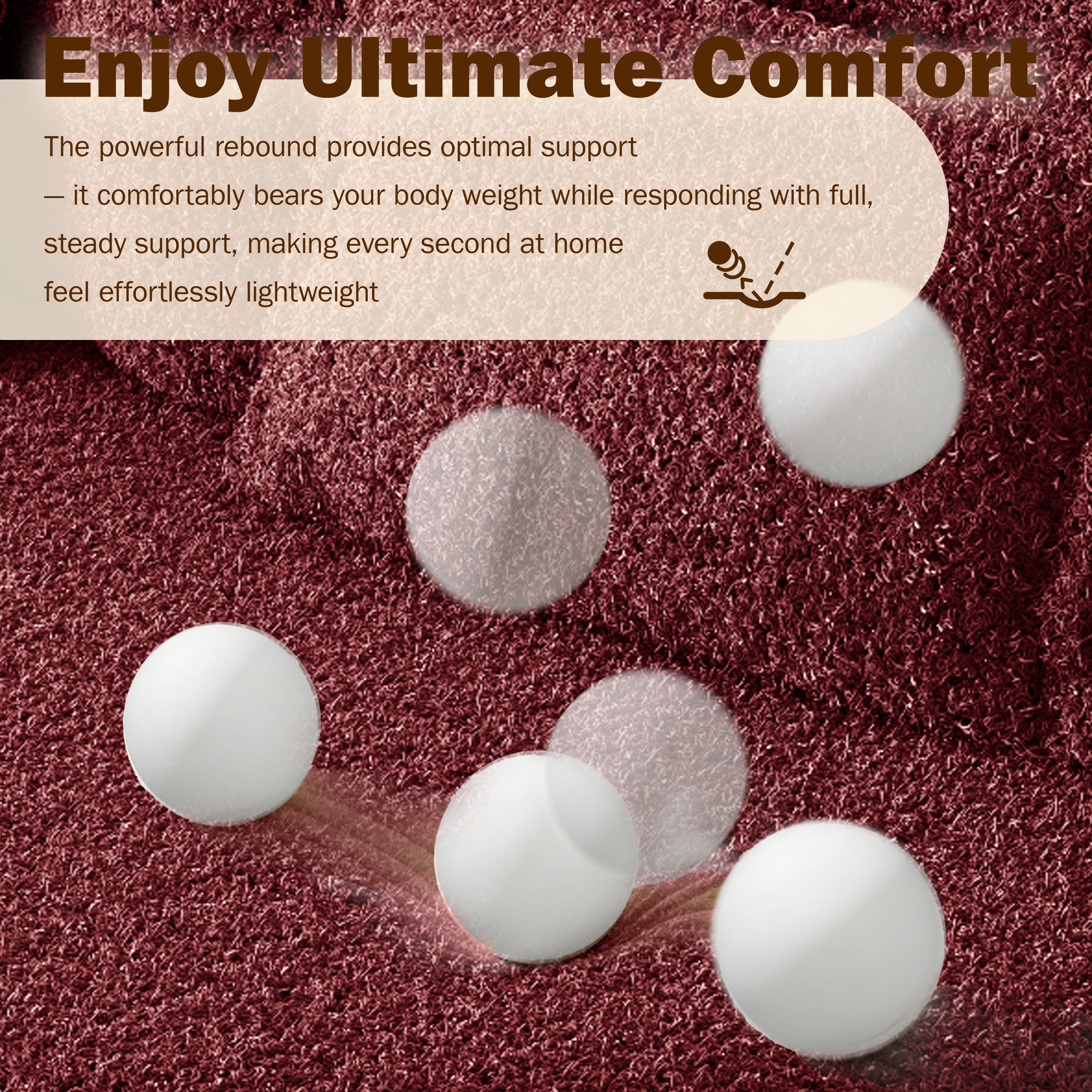 Modern Convertible Teddy Fabric Floor Sofa Bed with 2 Pillows – Burgundy