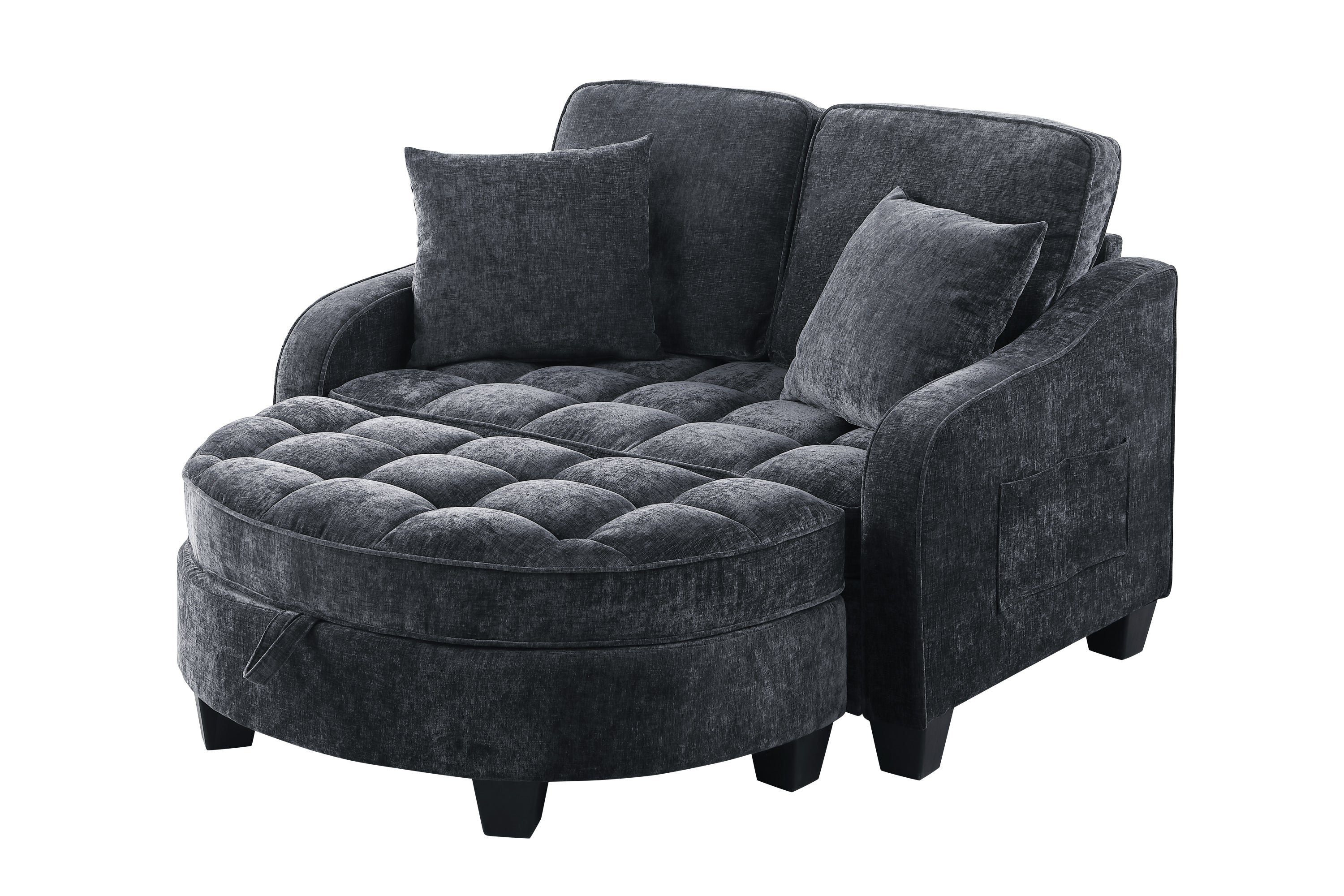 Modern Corduroy Loveseat Sofa with Storage Ottoman - Black