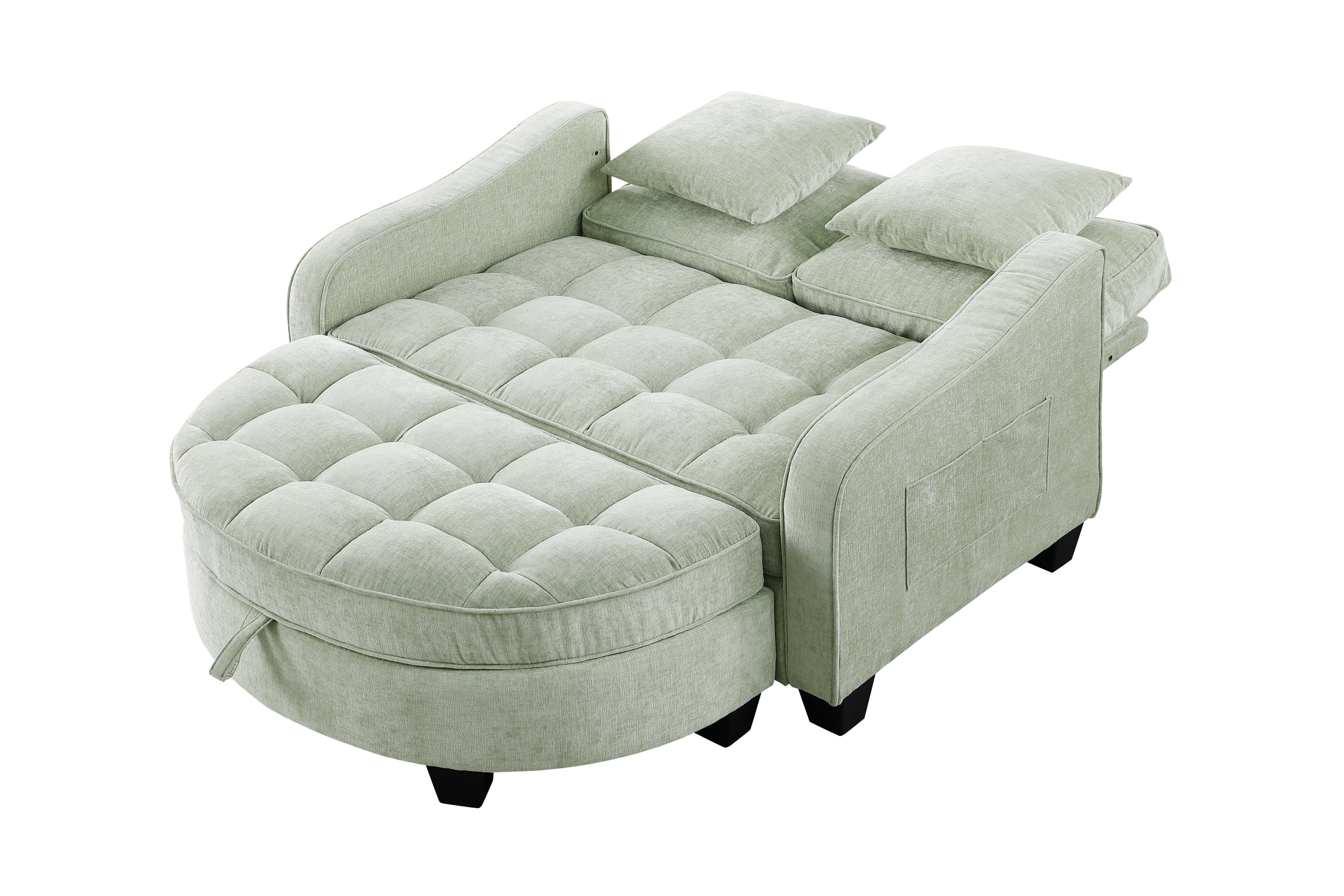 Modern Corduroy Loveseat Sofa with Storage Ottoman – Cyan