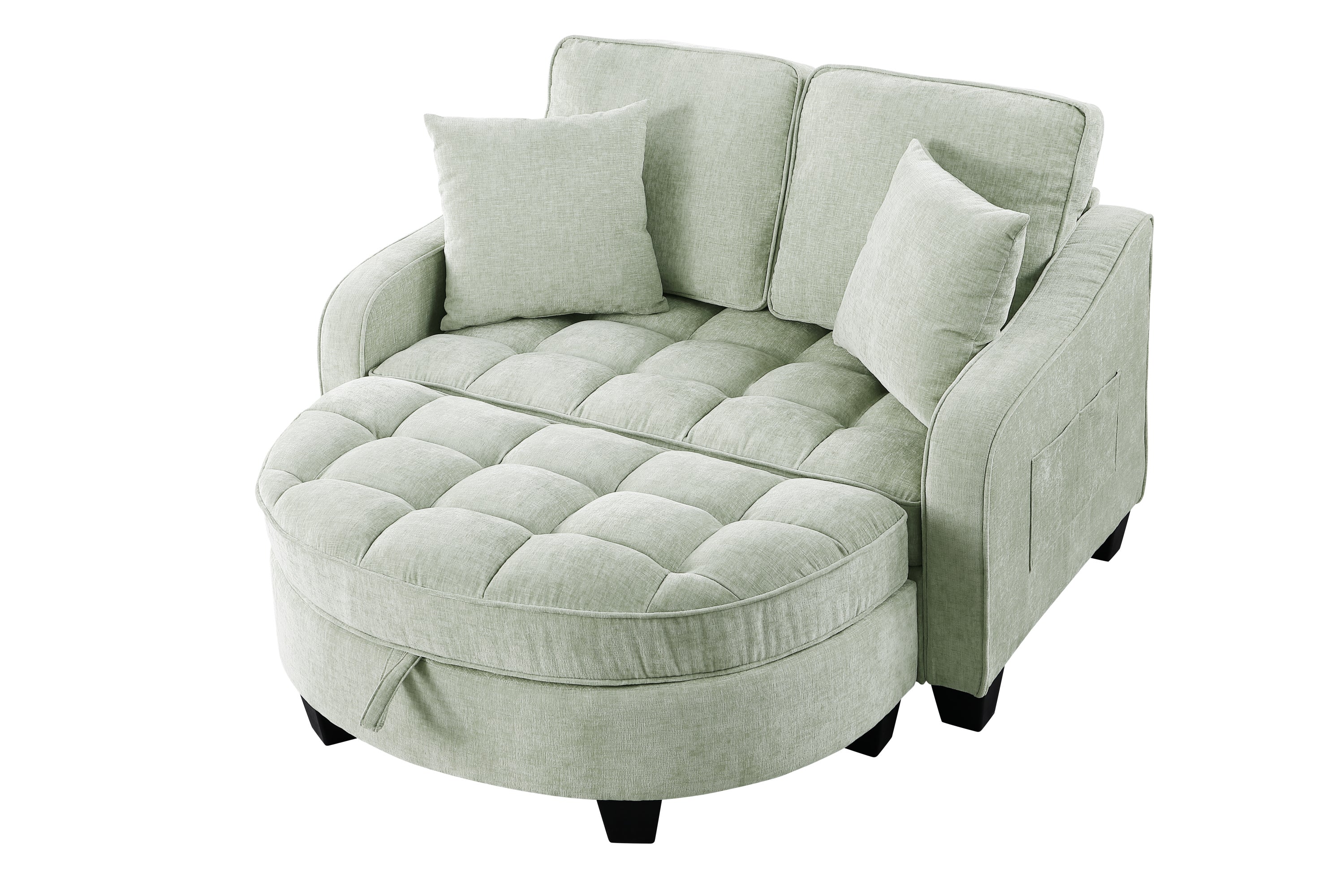 Modern Corduroy Loveseat Sofa with Storage Ottoman – Cyan