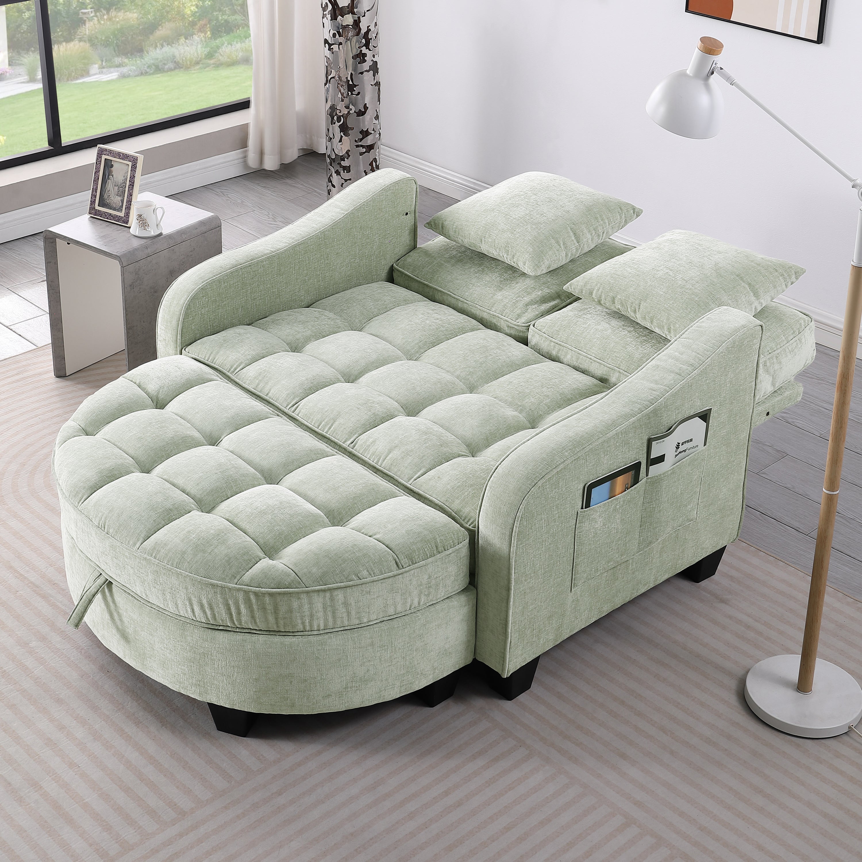 Modern Corduroy Loveseat Sofa with Storage Ottoman – Cyan