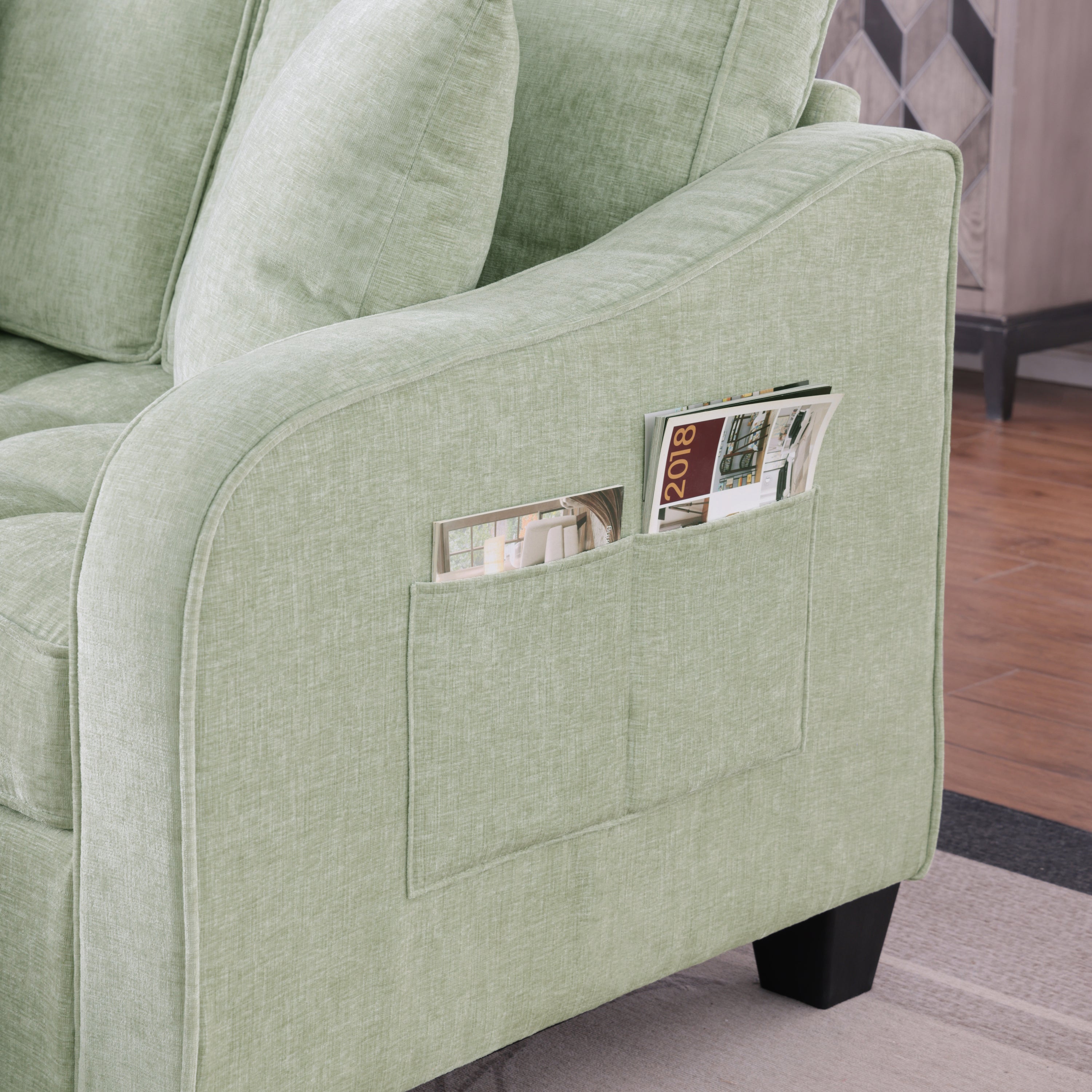 Modern Corduroy Loveseat Sofa with Storage Ottoman – Cyan