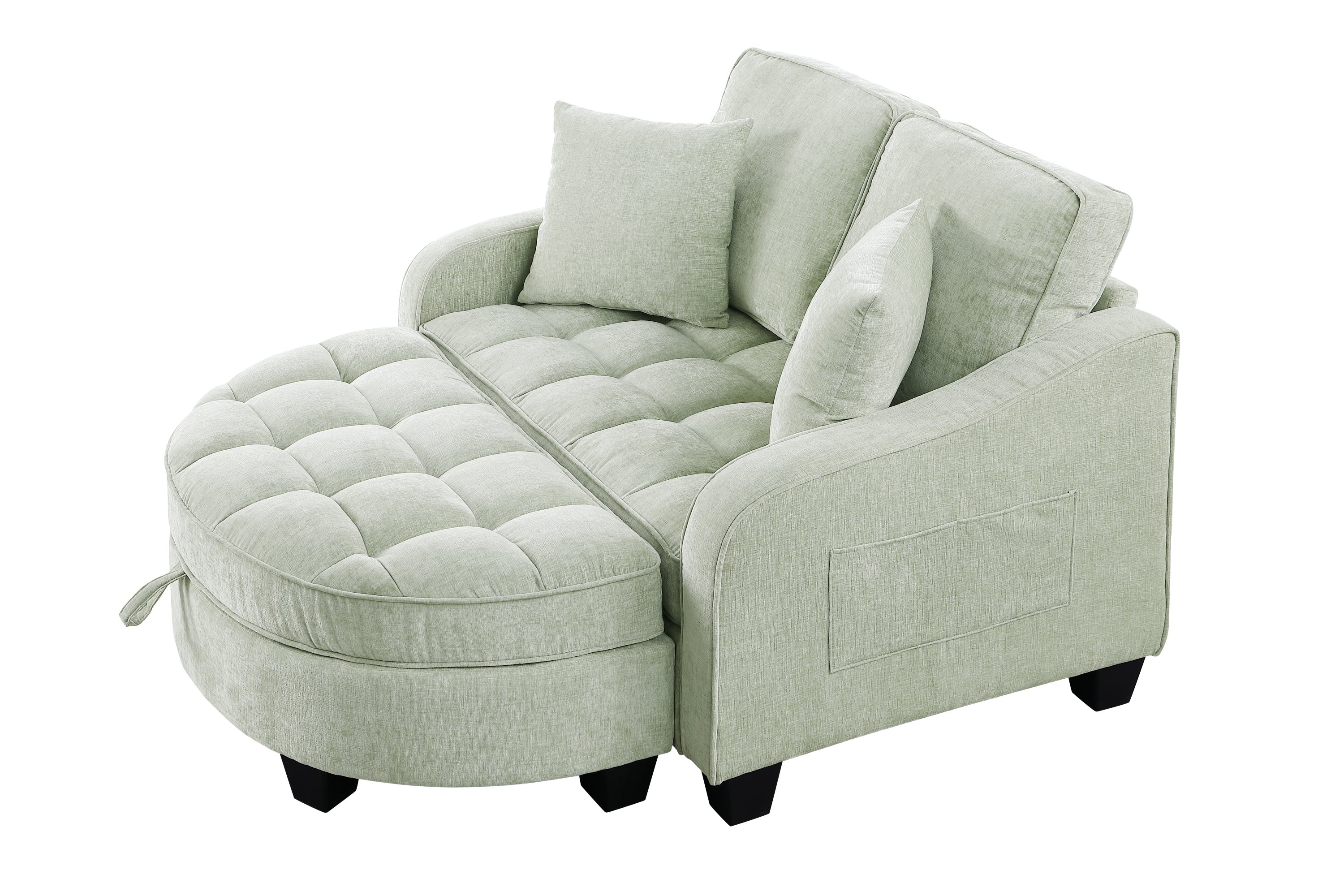 Modern Corduroy Loveseat Sofa with Storage Ottoman – Cyan