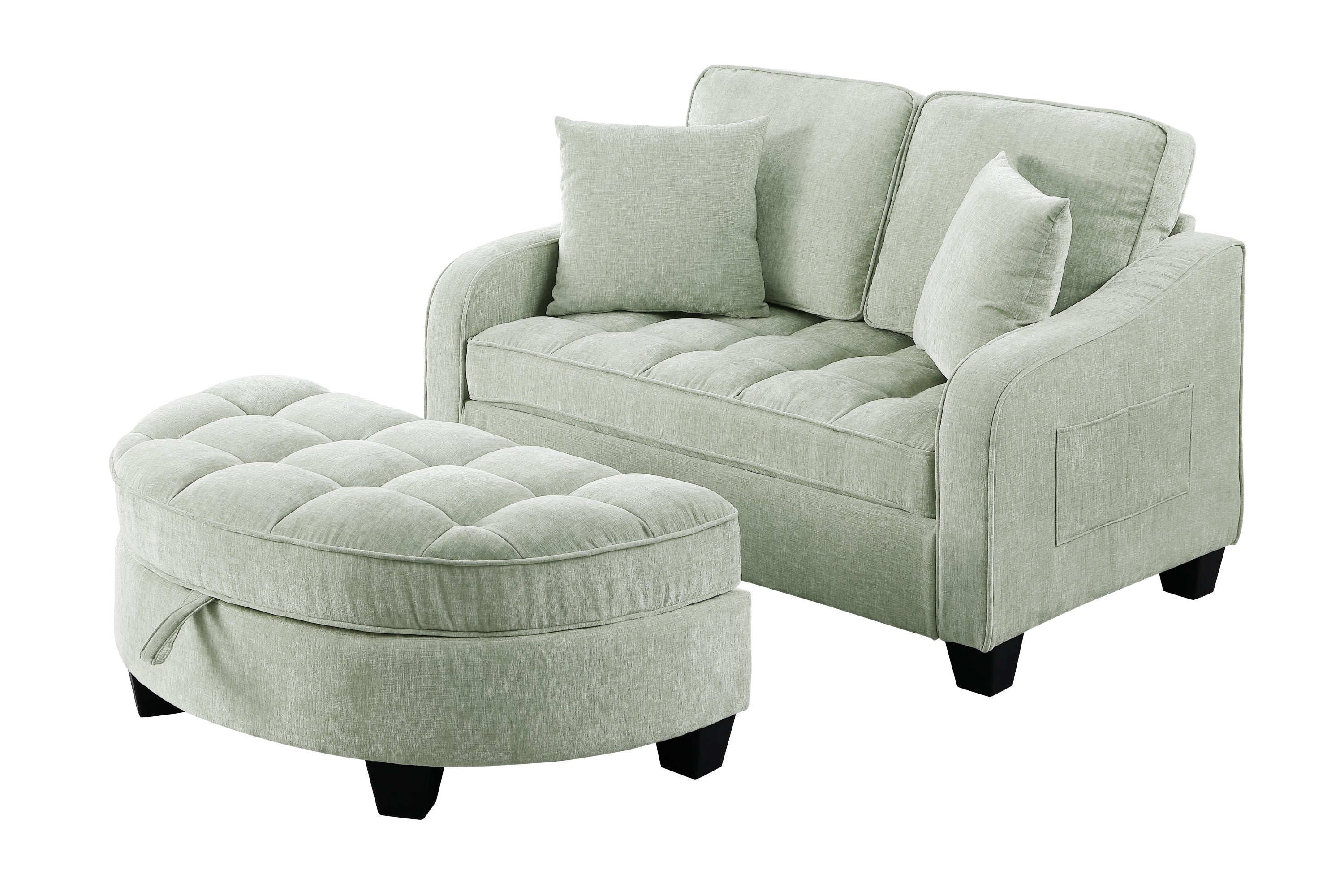 Modern Corduroy Loveseat Sofa with Storage Ottoman – Cyan