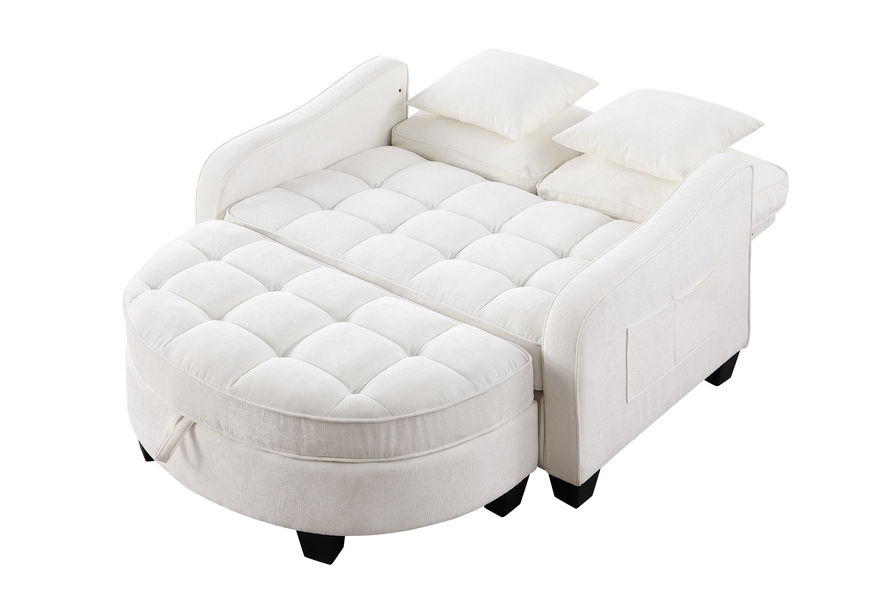 Modern Corduroy Loveseat Sofa with Storage Ottoman - White