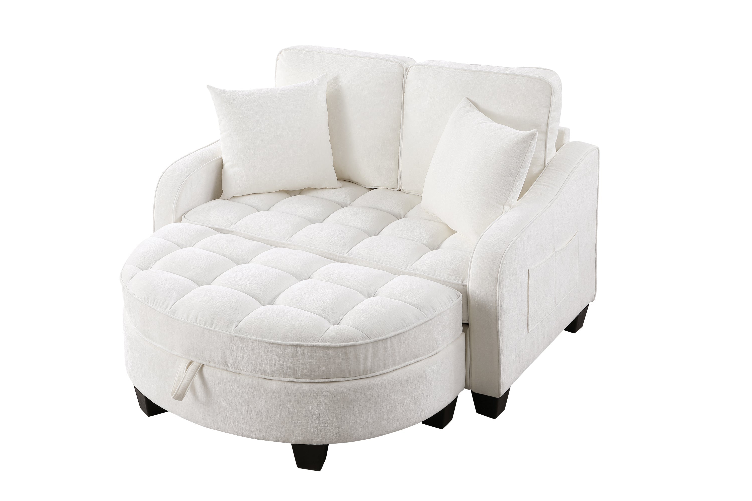 Modern Corduroy Loveseat Sofa with Storage Ottoman - White