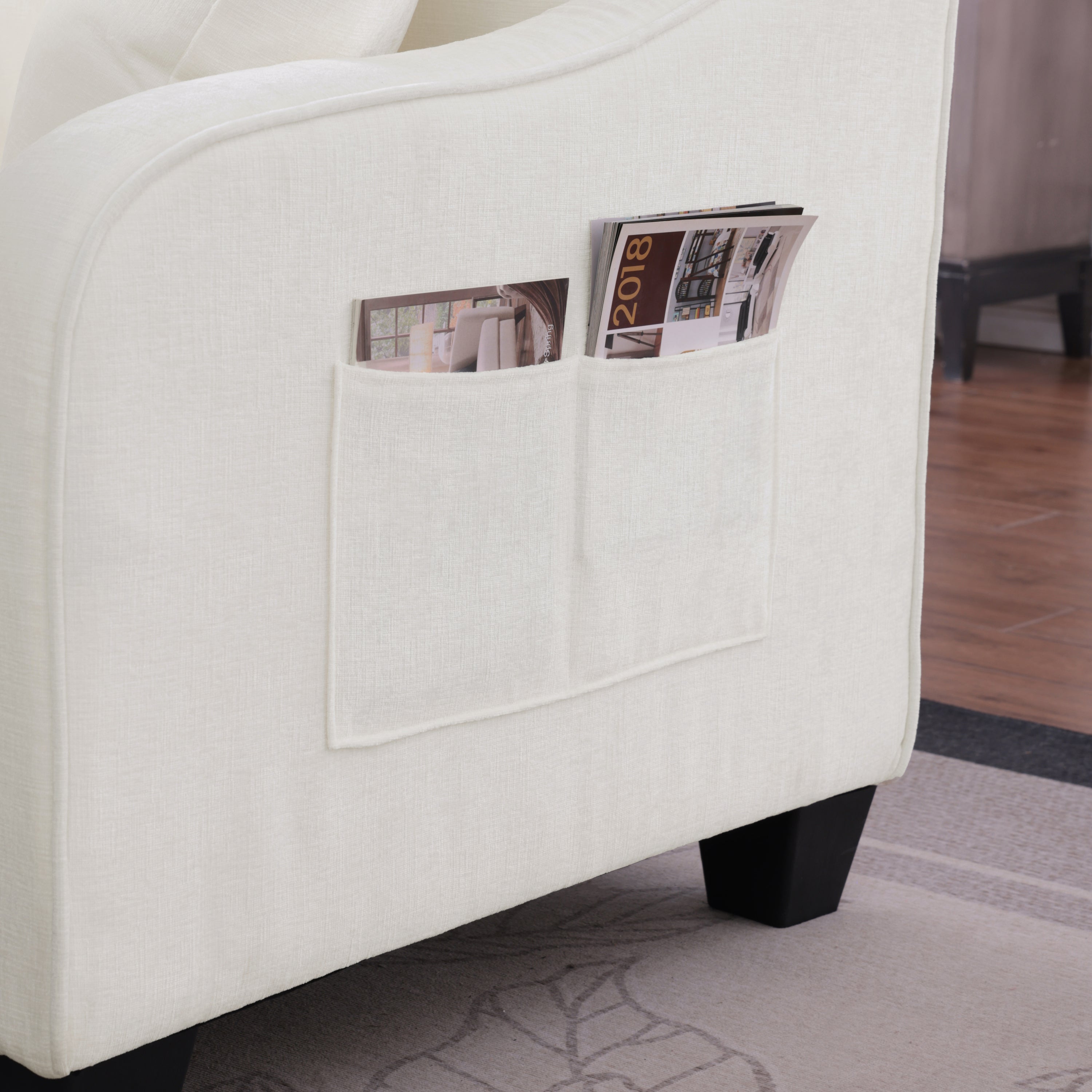 Modern Corduroy Loveseat Sofa with Storage Ottoman - White