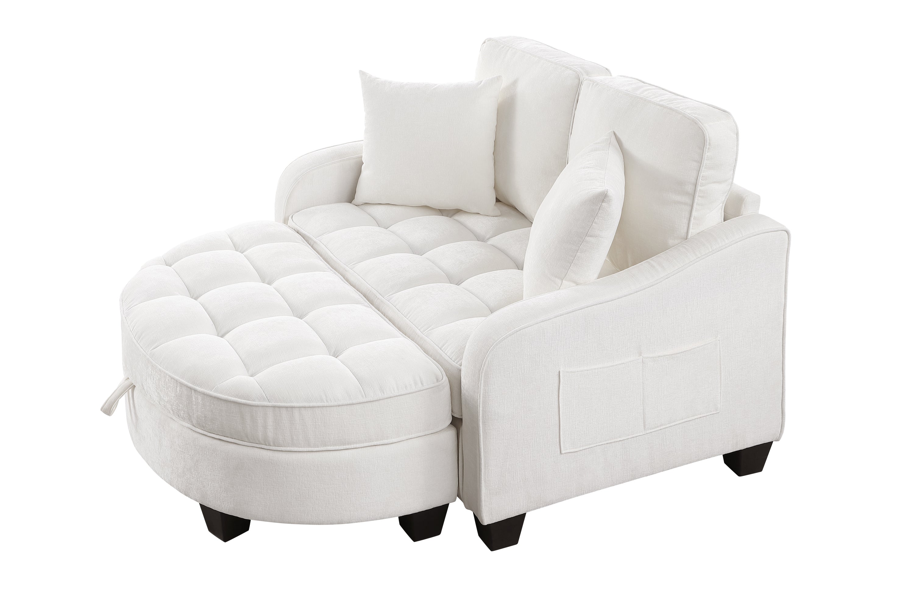 Modern Corduroy Loveseat Sofa with Storage Ottoman - White
