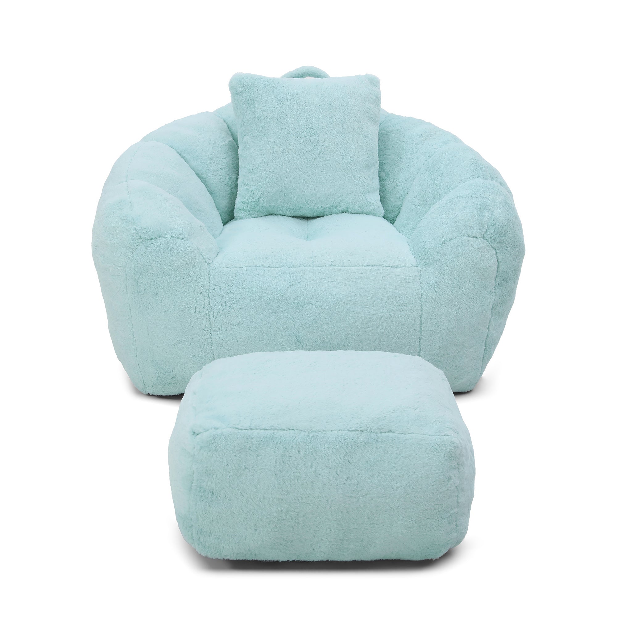 Modern Faux Fur Bean Bag Lounge Chair with Ottoman – Light Blue