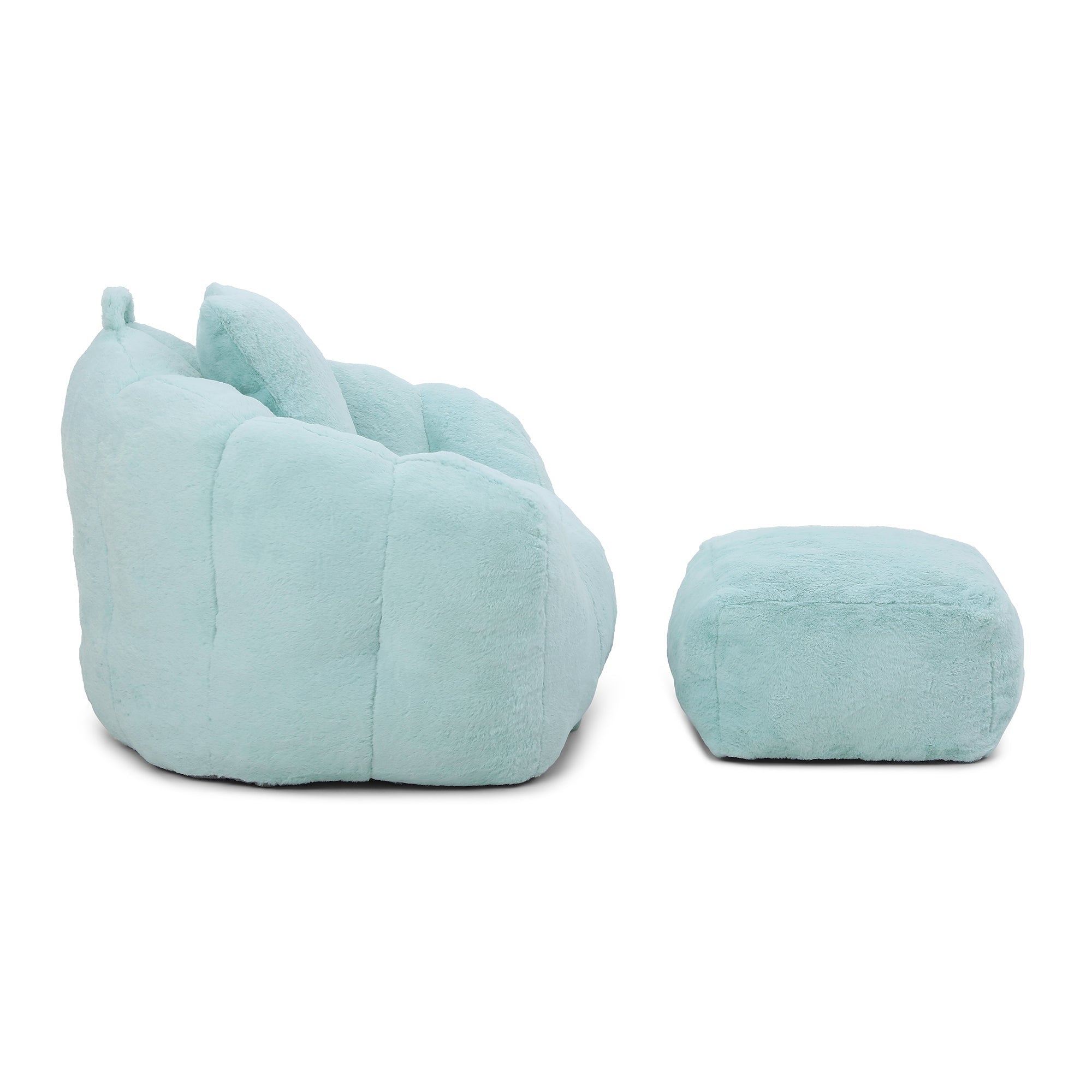 Modern Faux Fur Bean Bag Lounge Chair with Ottoman – Light Blue