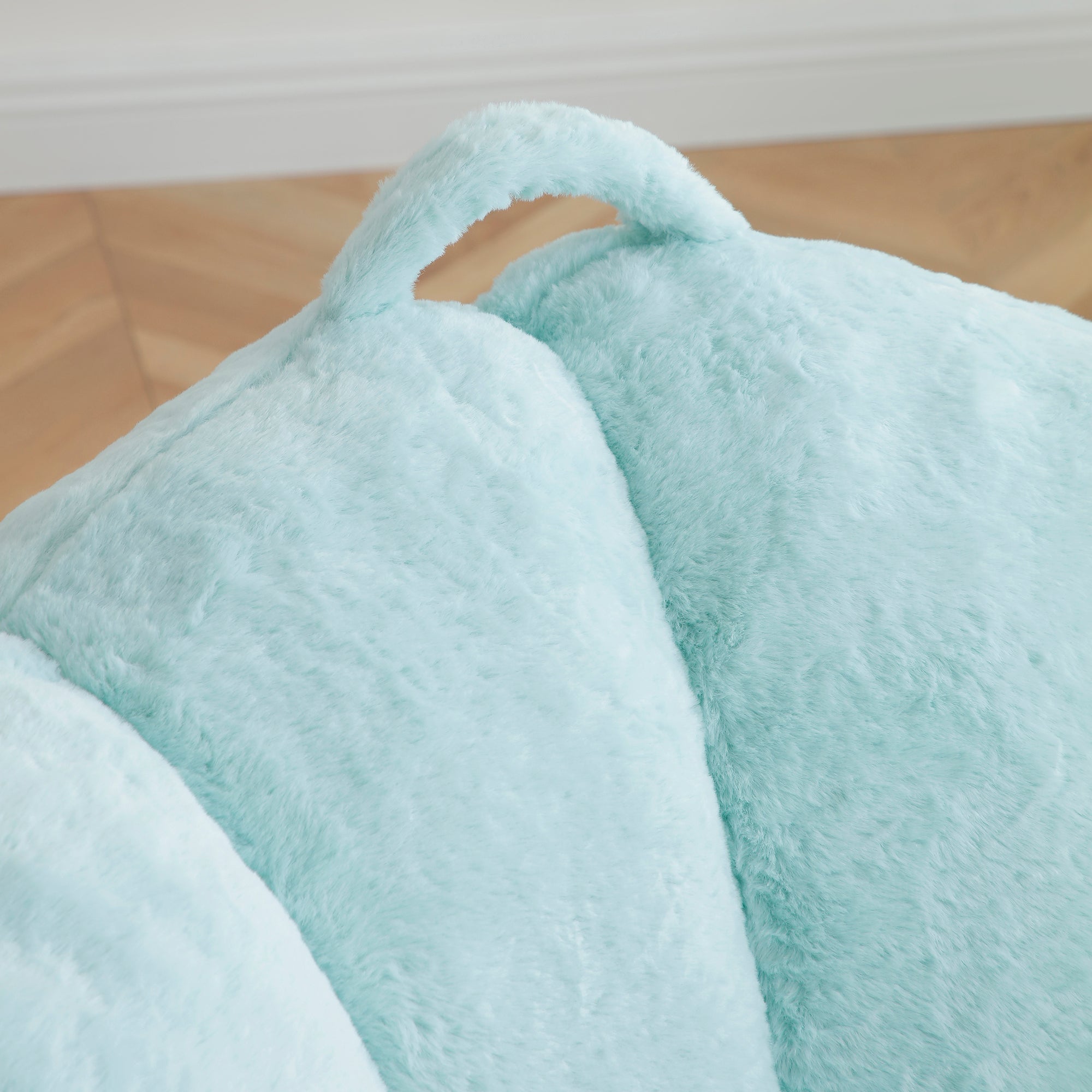 Modern Faux Fur Bean Bag Lounge Chair with Ottoman – Light Blue