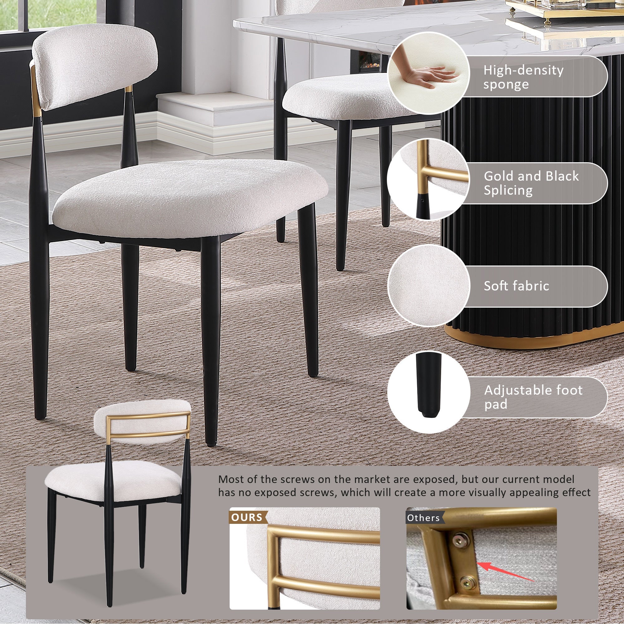 Modern Faux Marble Dining Set with Chenille Upholstered Chairs