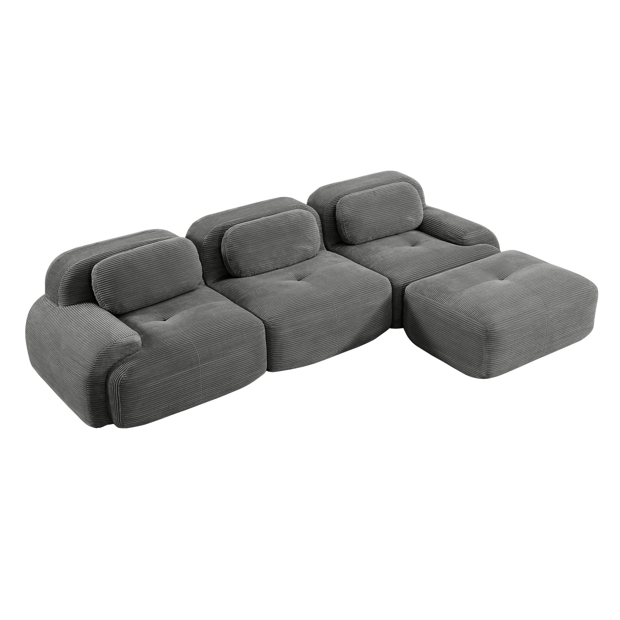 Modern Grey Corduroy Modular Sectional Sofa – 3 Seater