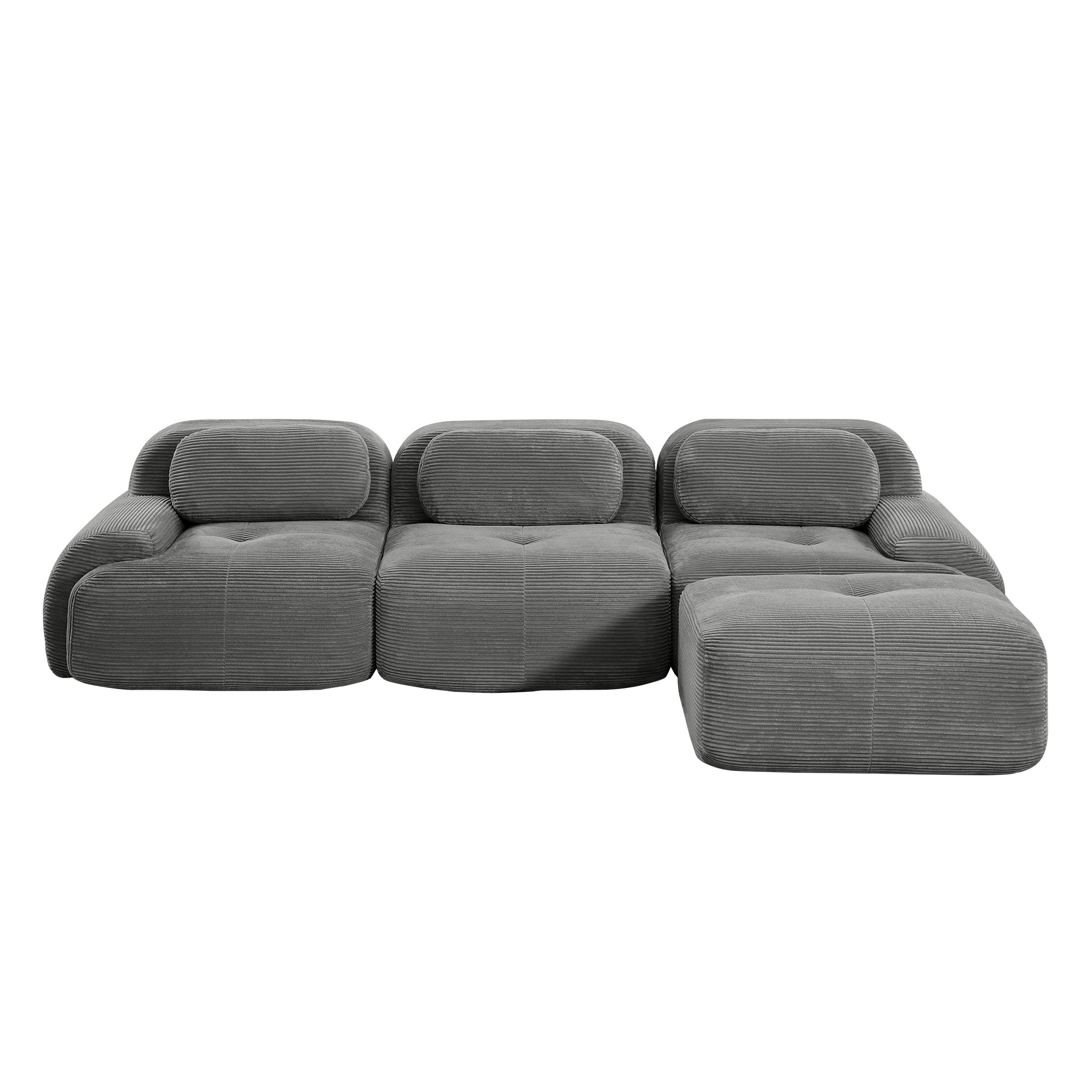 Modern Grey Corduroy Modular Sectional Sofa – 3 Seater