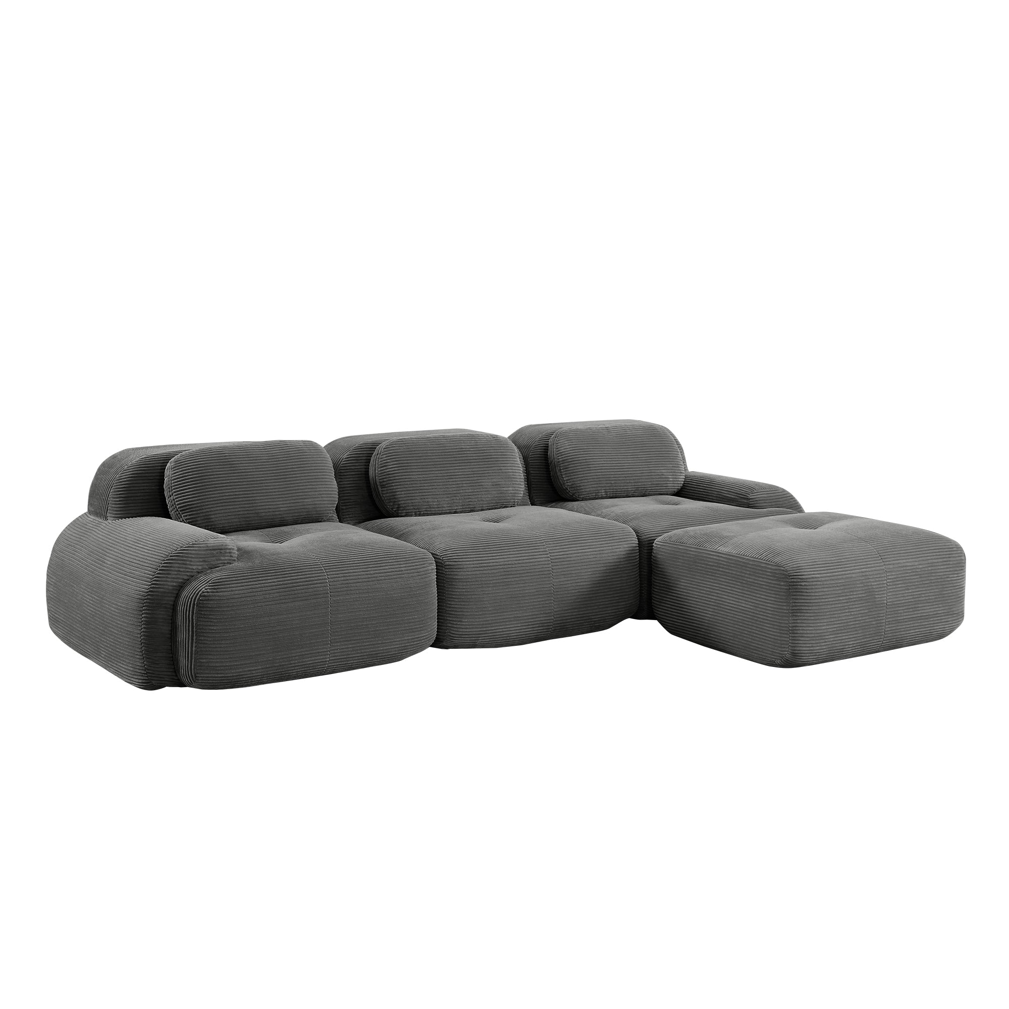 Modern Grey Corduroy Modular Sectional Sofa – 3 Seater