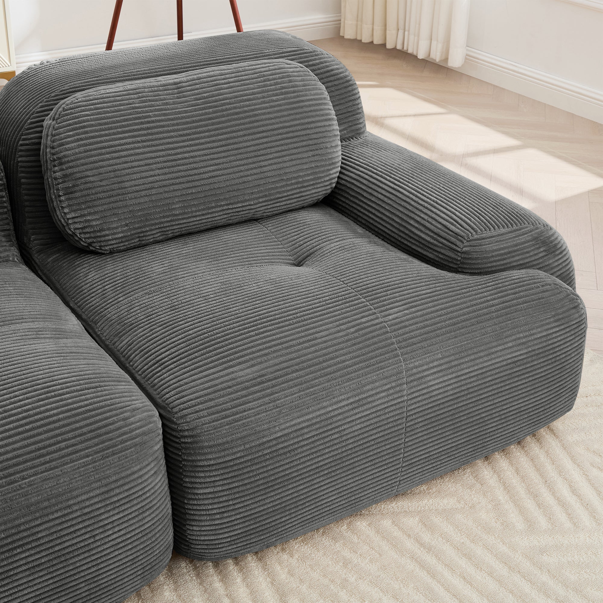 Modern Grey Corduroy Modular Sectional Sofa – 3 Seater
