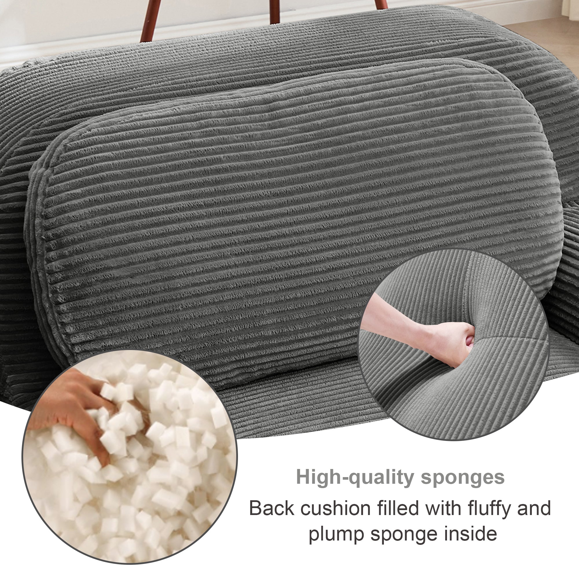 Modern Grey Corduroy Modular Sectional Sofa – 3 Seater