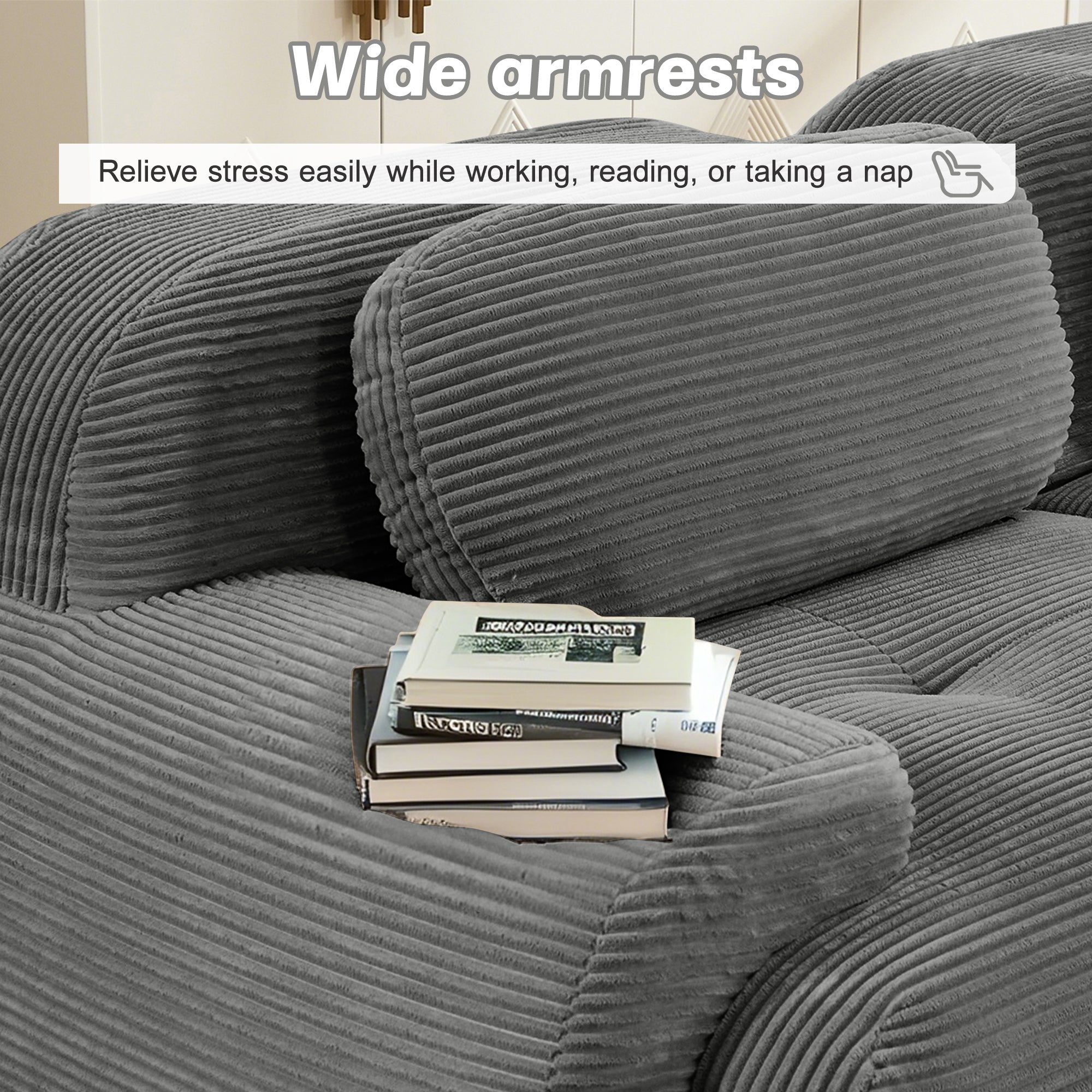 Modern Grey Corduroy Modular Sectional Sofa – 3 Seater