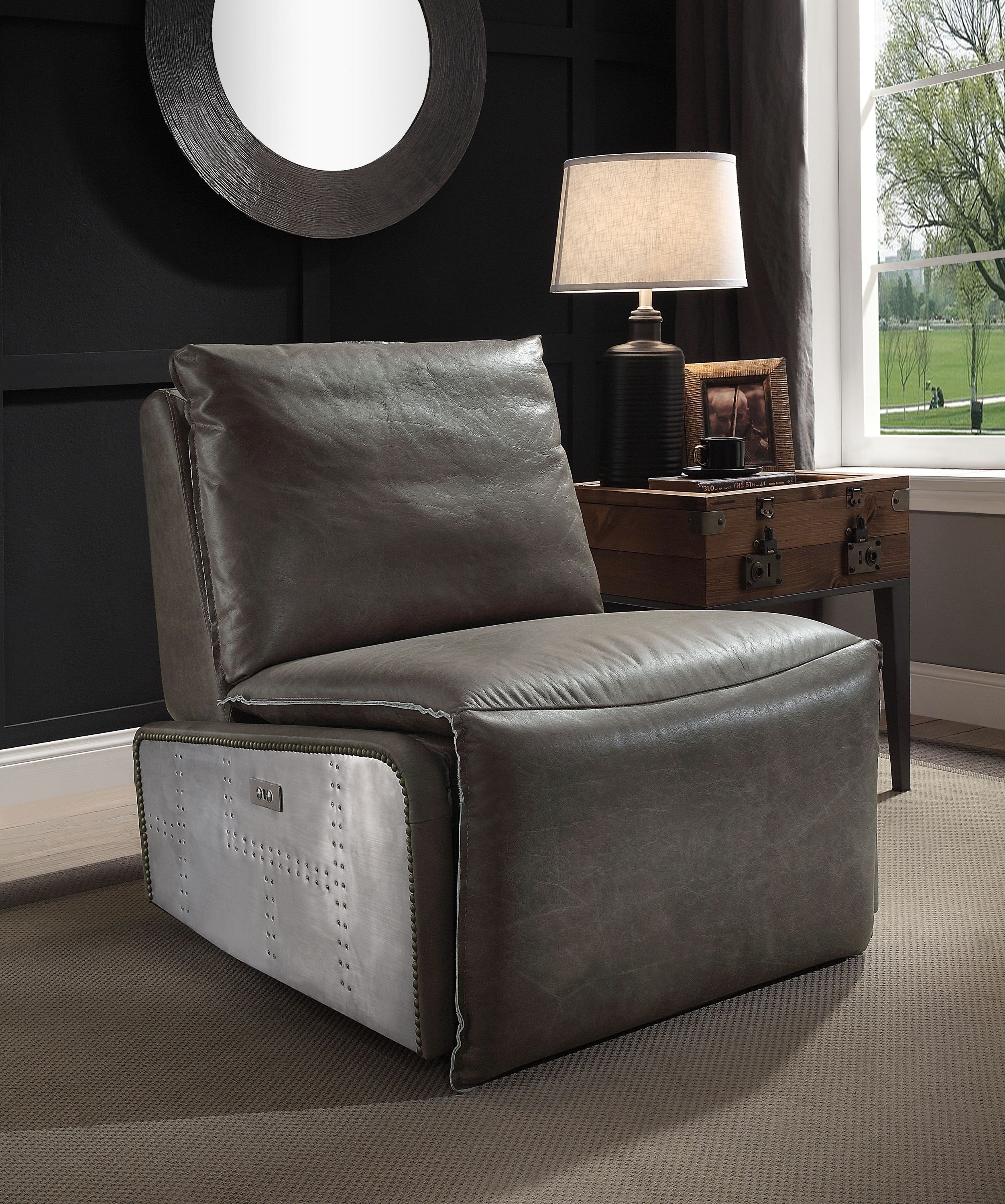Modern Leather Recliner Chair with Aluminum Frame – Gray