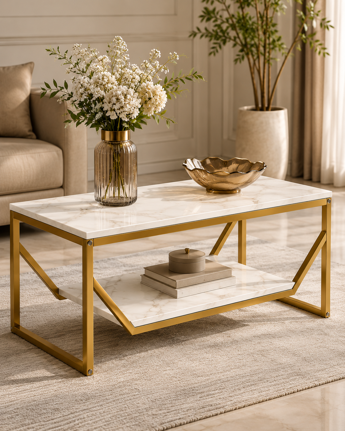 Modern Luxe Marble & Steel Coffee Table