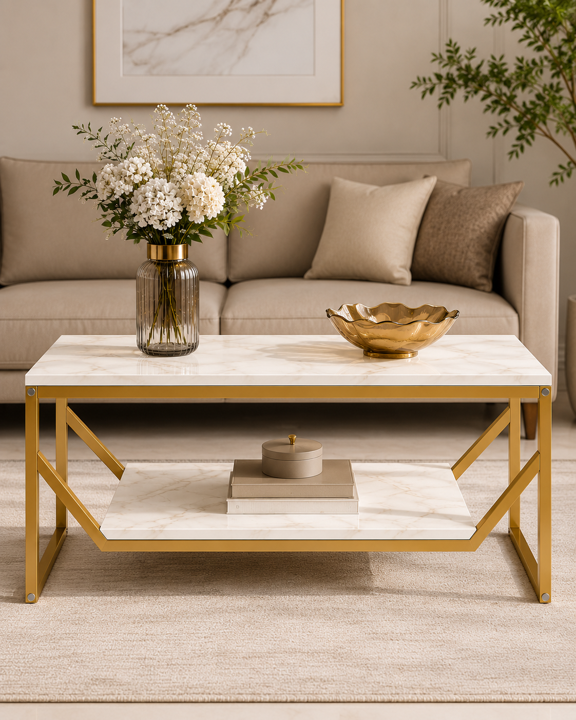 Modern Luxe Marble & Steel Coffee Table