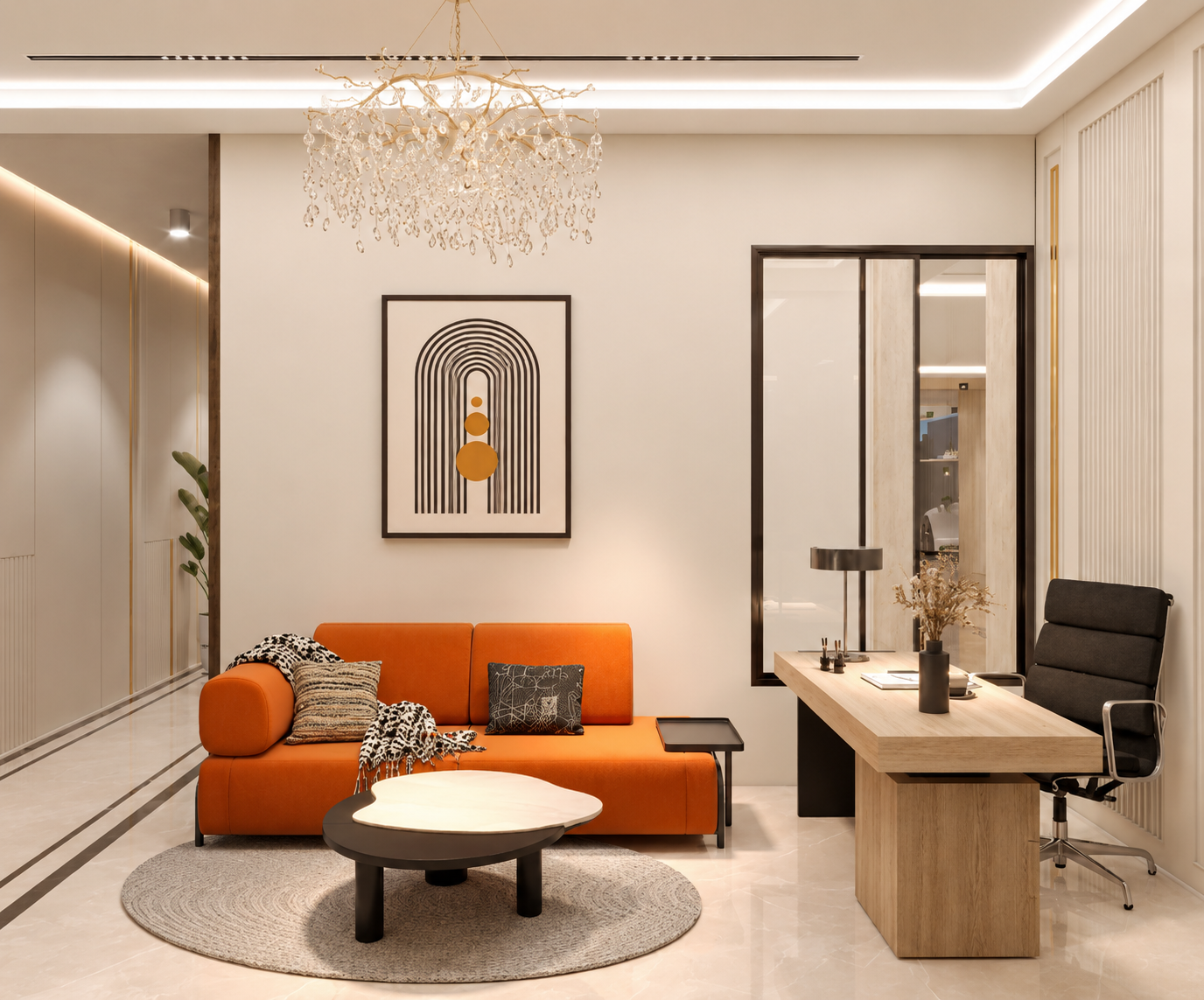 Modern Orange Upholstered Sofa
