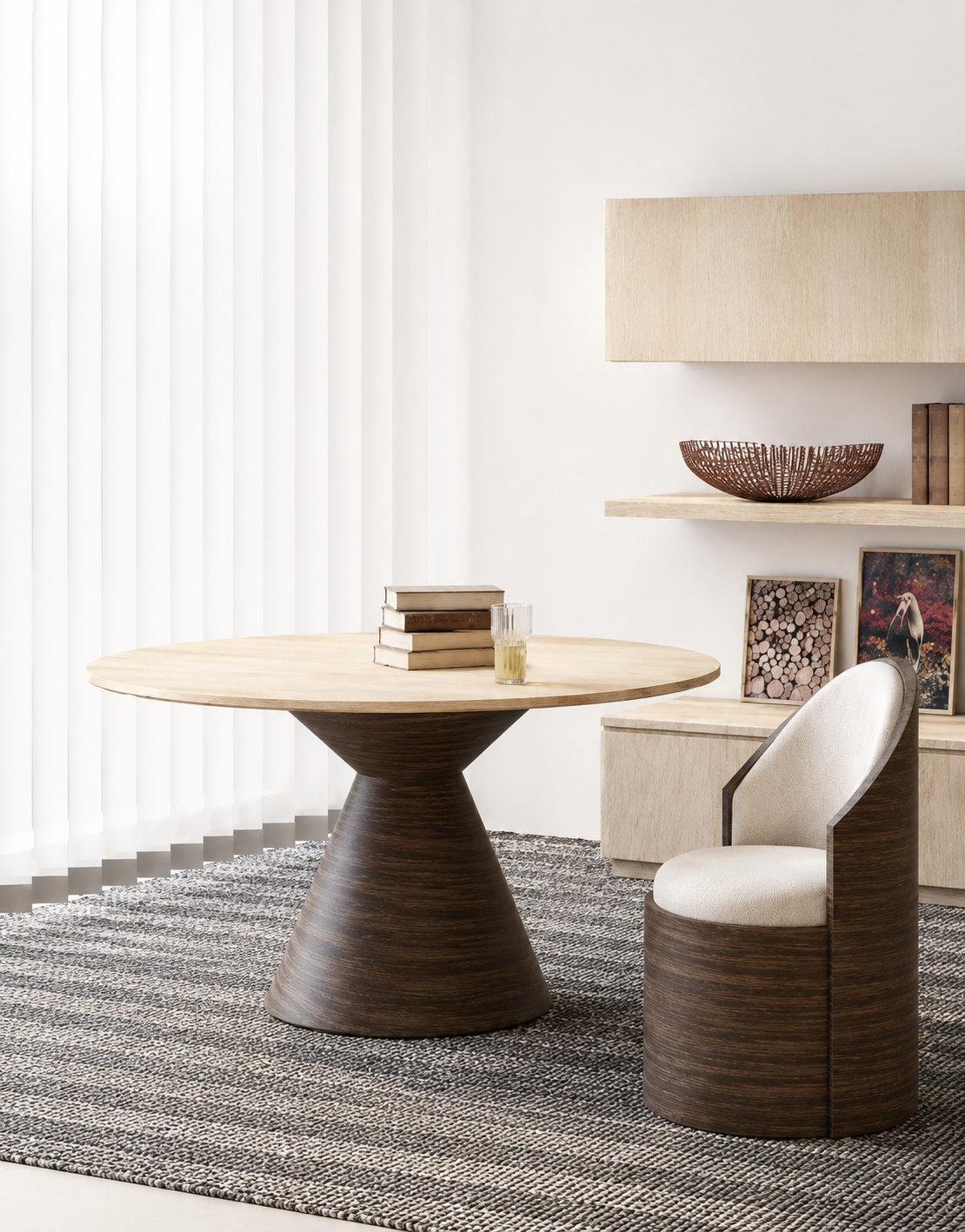 Modern Round Dining Table with 2 Upholstered Chairs