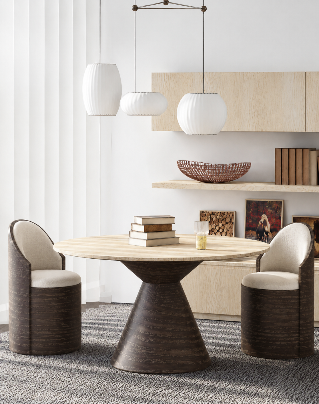 Modern Round Dining Table with 2 Upholstered Chairs