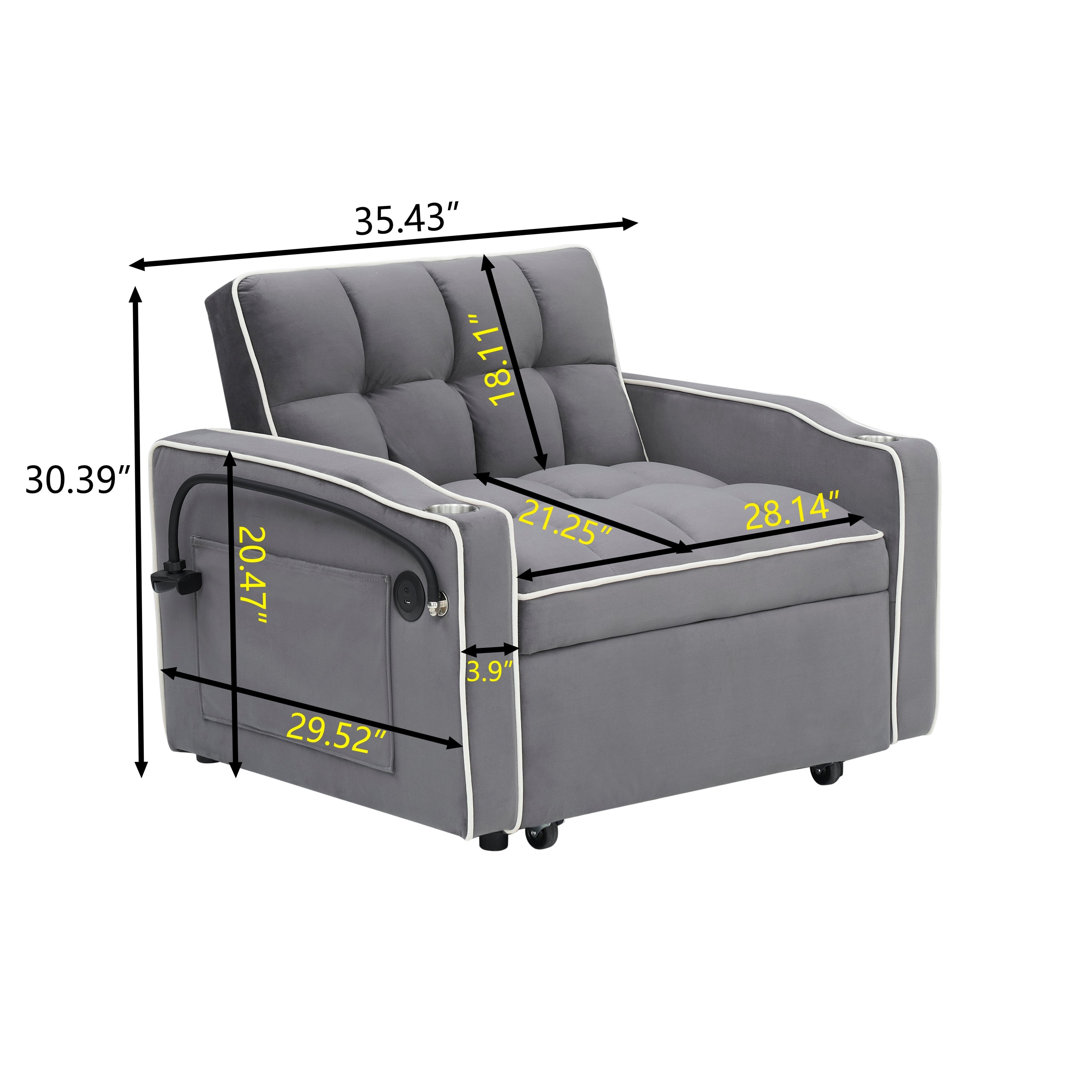 Modern Velvet Convertible Sofa Bed