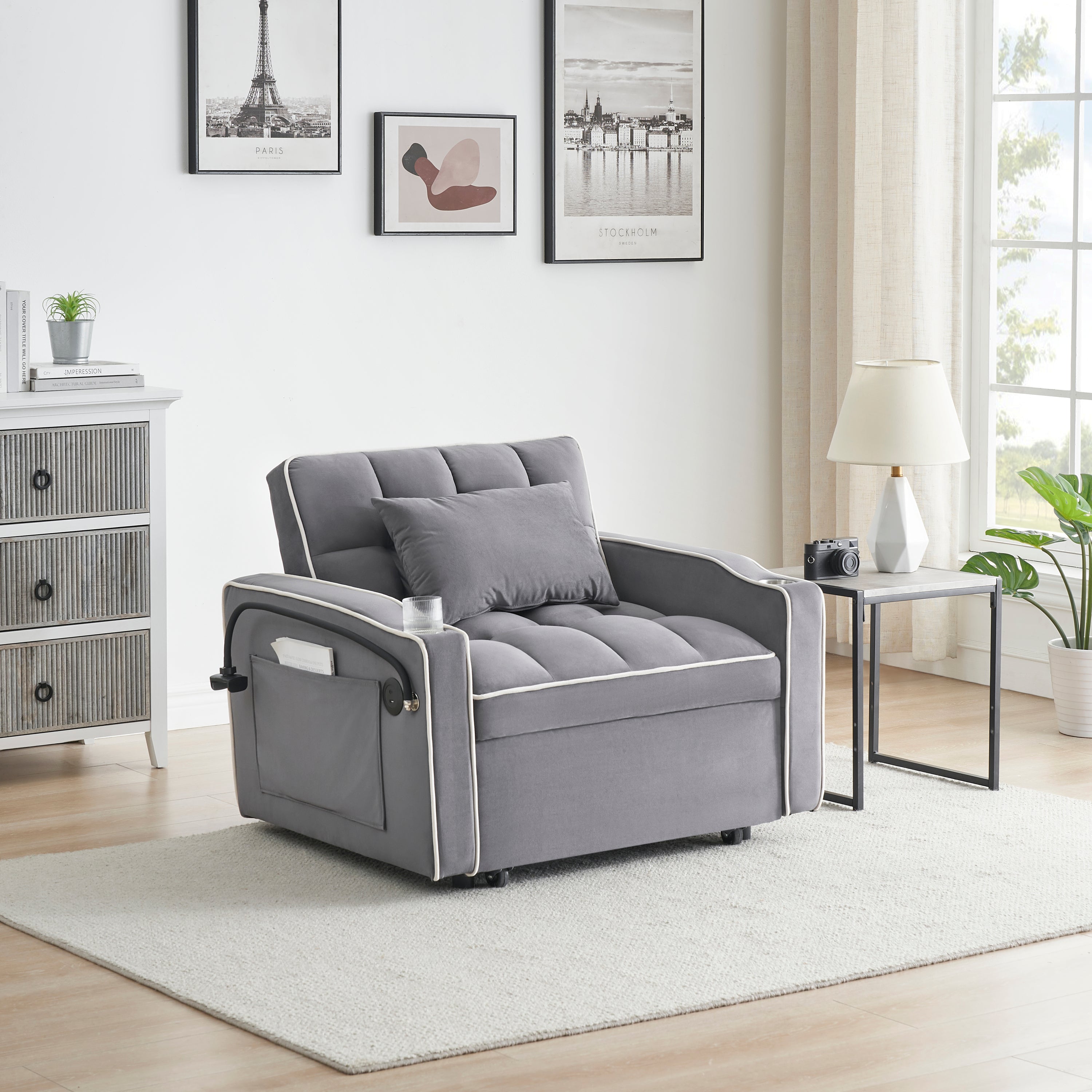 Modern Velvet Convertible Sofa Bed