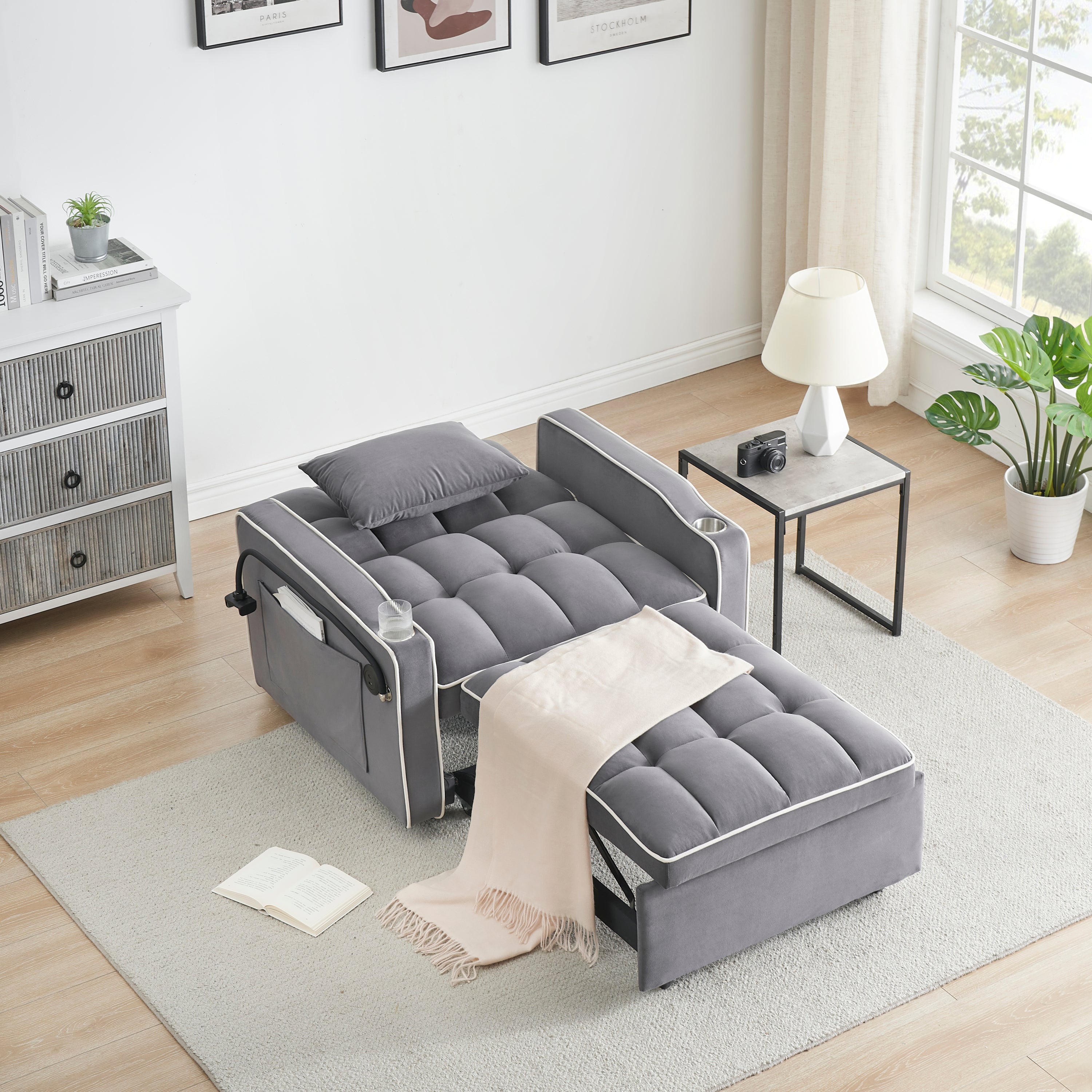 Modern Velvet Convertible Sofa Bed