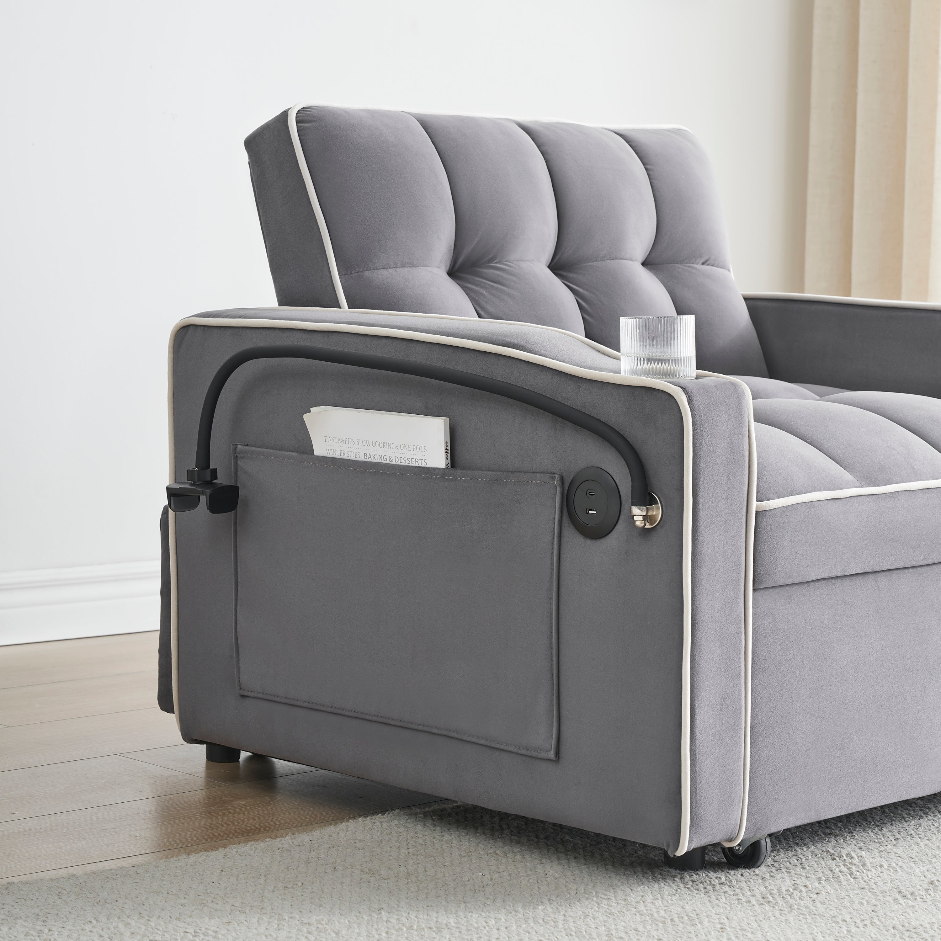Modern Velvet Convertible Sofa Bed