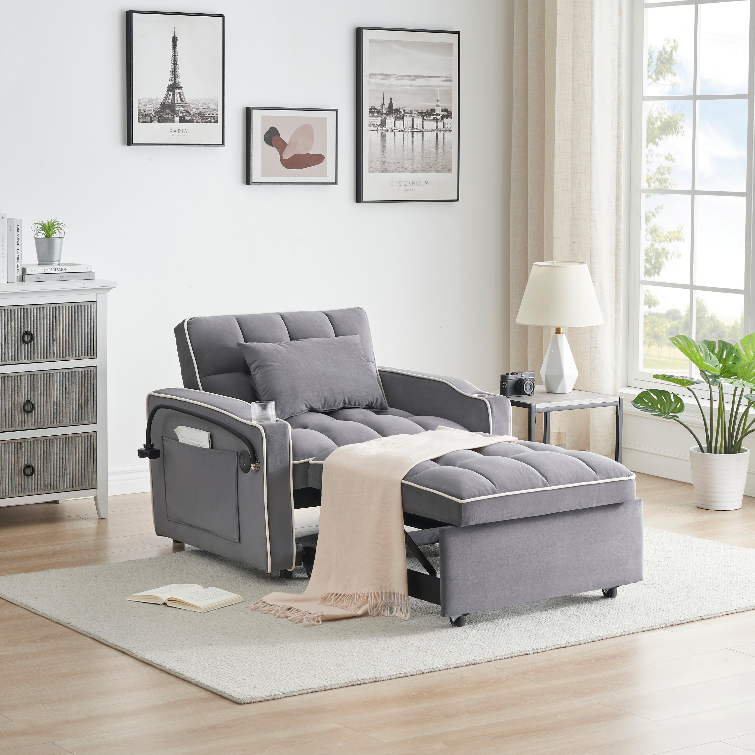 Modern Velvet Convertible Sofa Bed