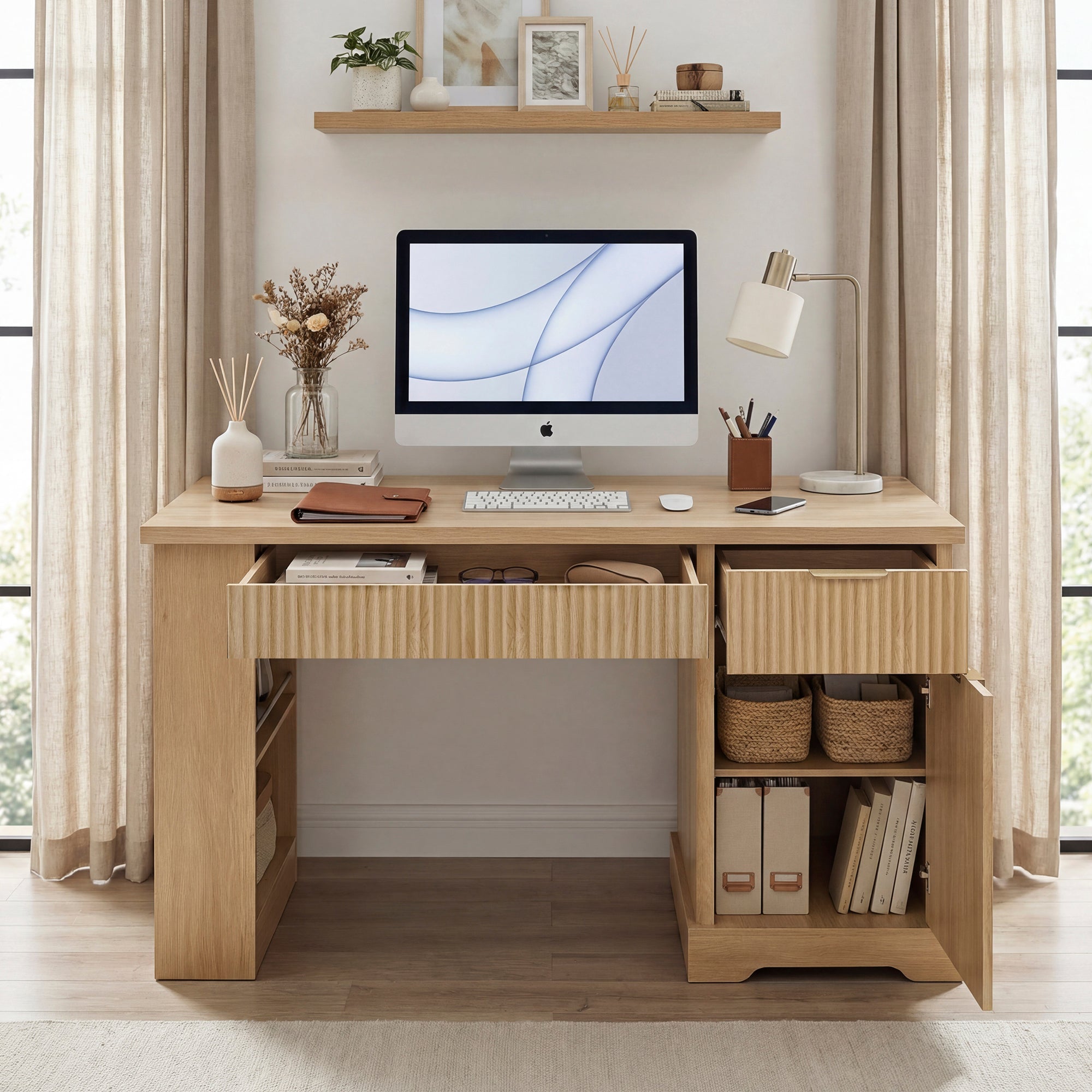 Oakridge Fluted Home Office Desk with Charging Station