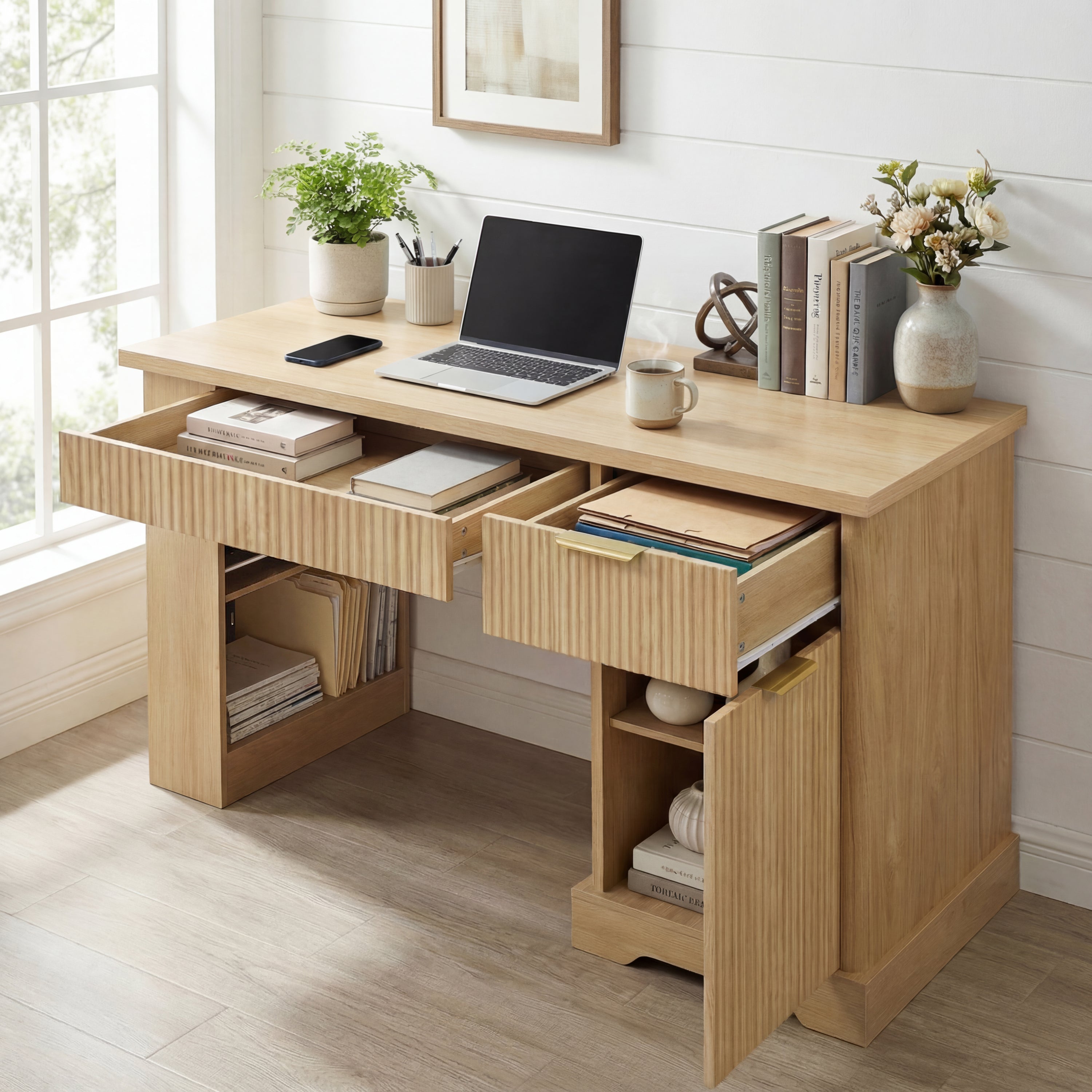 Oakridge Fluted Home Office Desk with Charging Station