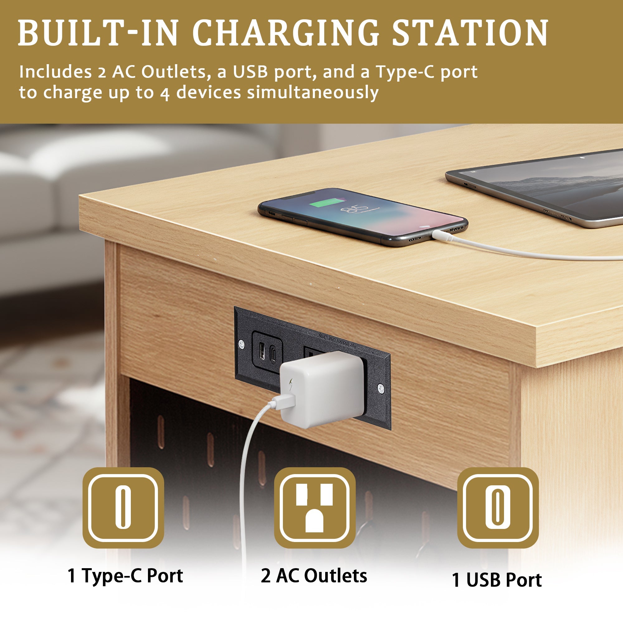 Oakridge Fluted Home Office Desk with Charging Station
