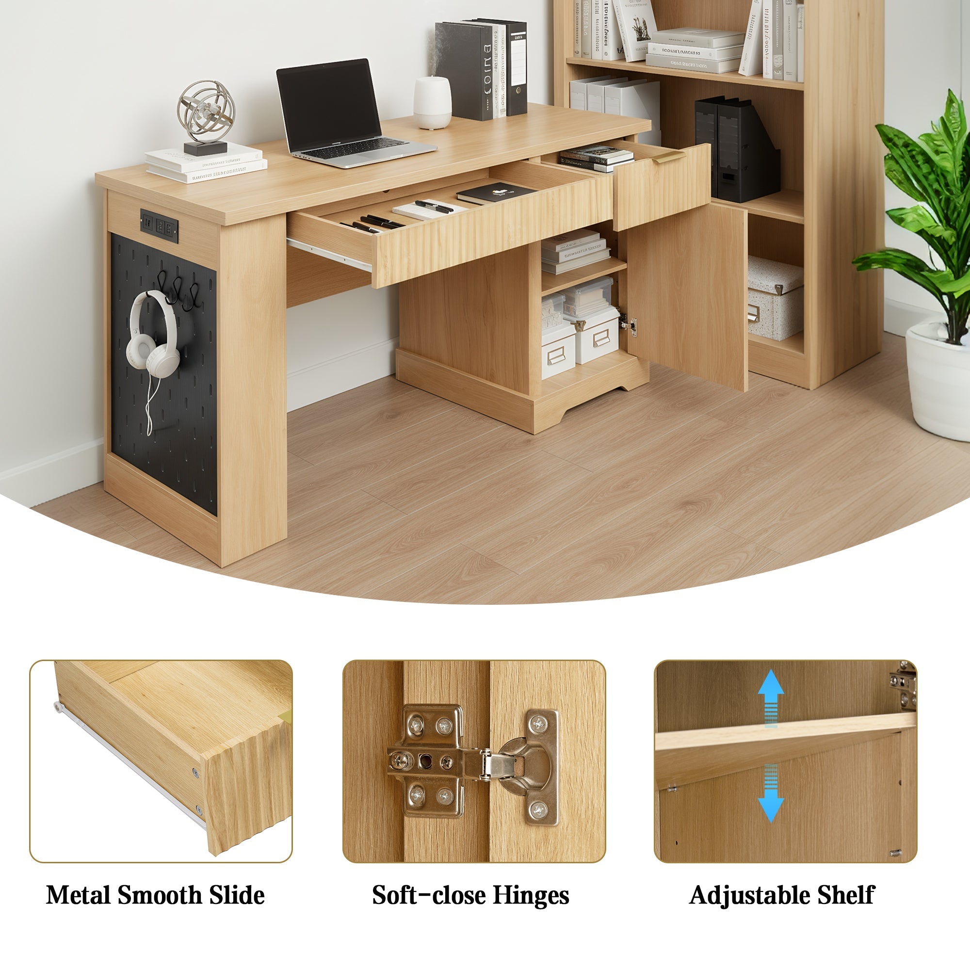 Oakridge Fluted Home Office Desk with Charging Station