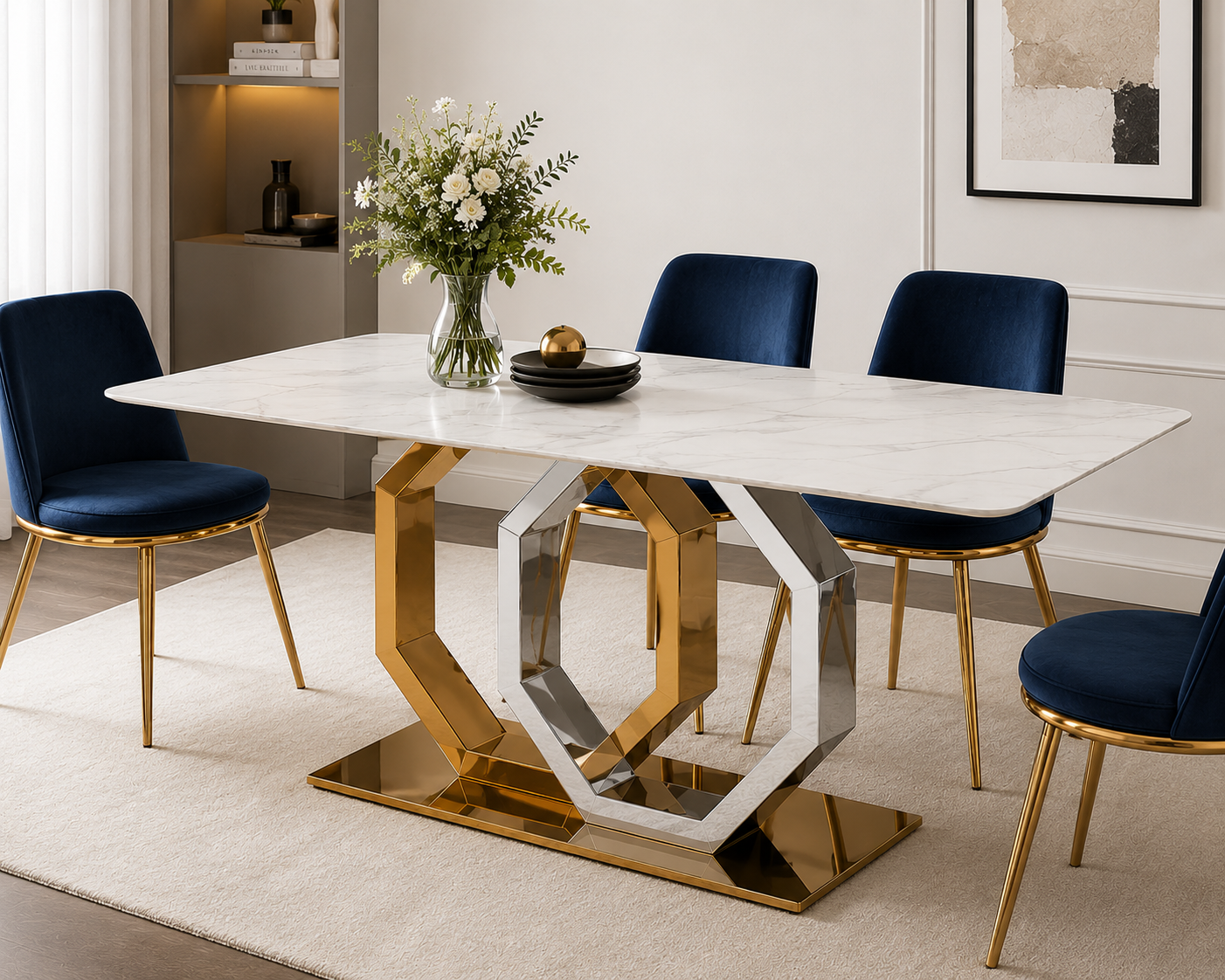 Octavia Marble & Steel Dining Table