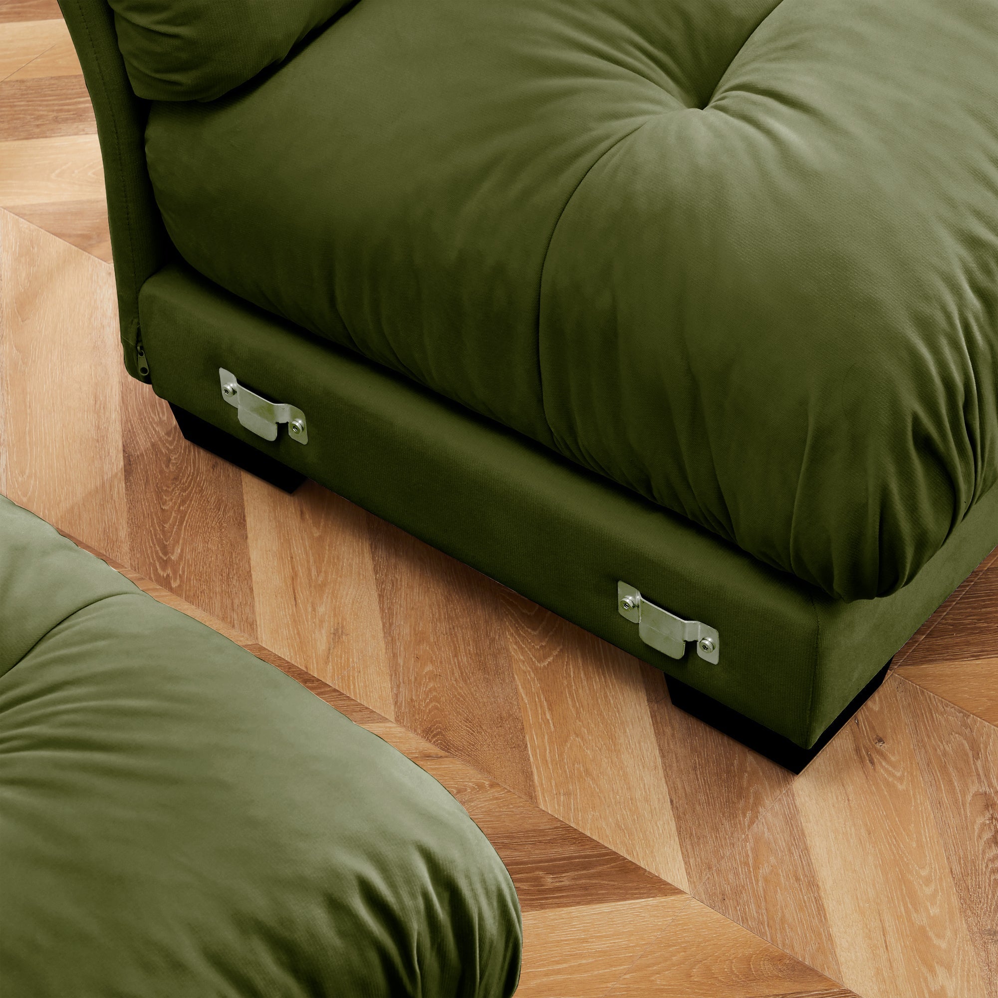 Olive Green Velvet Loveseat Sofa with Cloud Cushions & Bolster Armrests